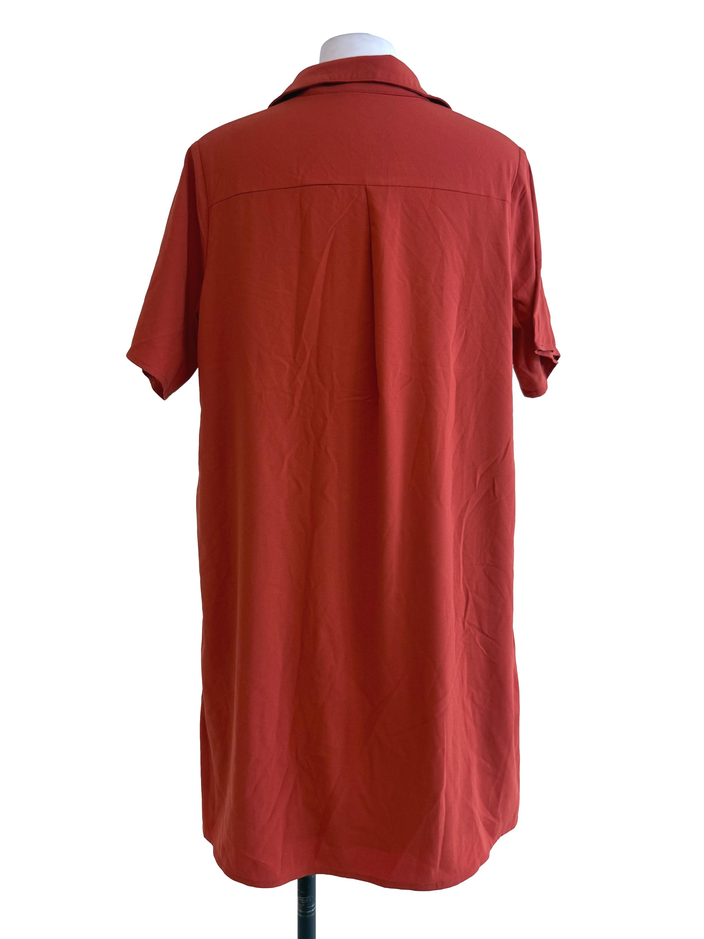 Orange Button Up Collar Mini Dress YHF