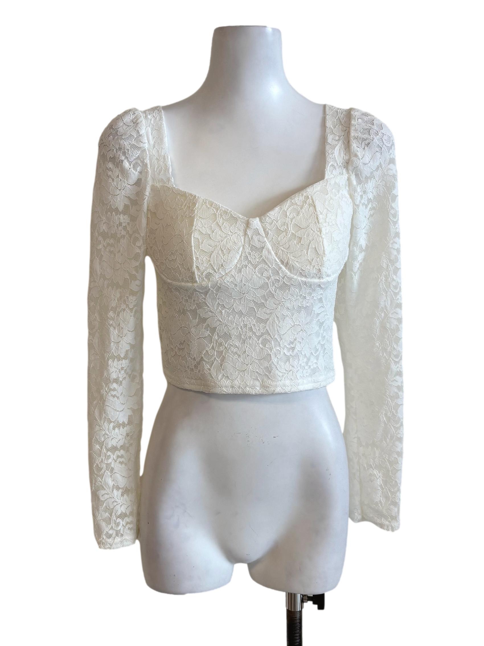 White Floral Lace Sheer Top