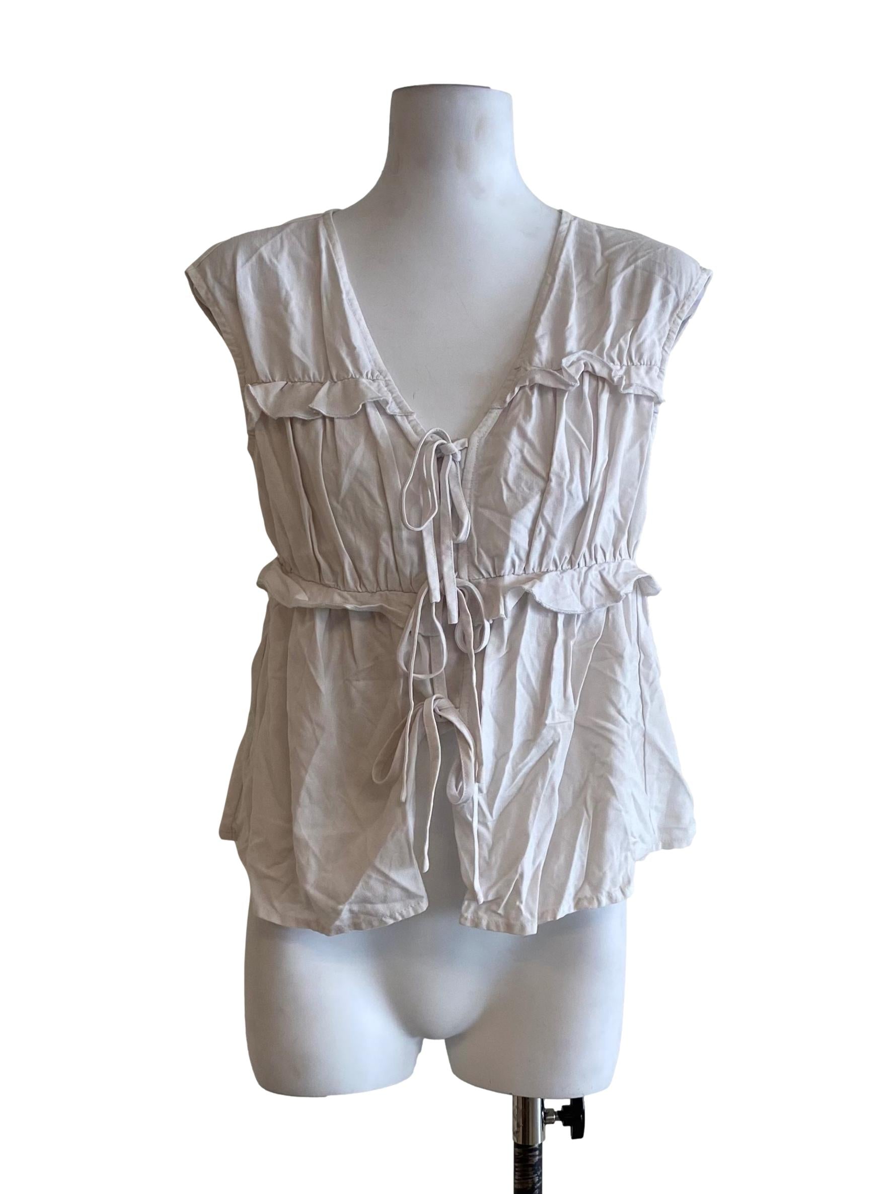 Porcelain White Tiered Ruffle Pattern Sleeveless Top