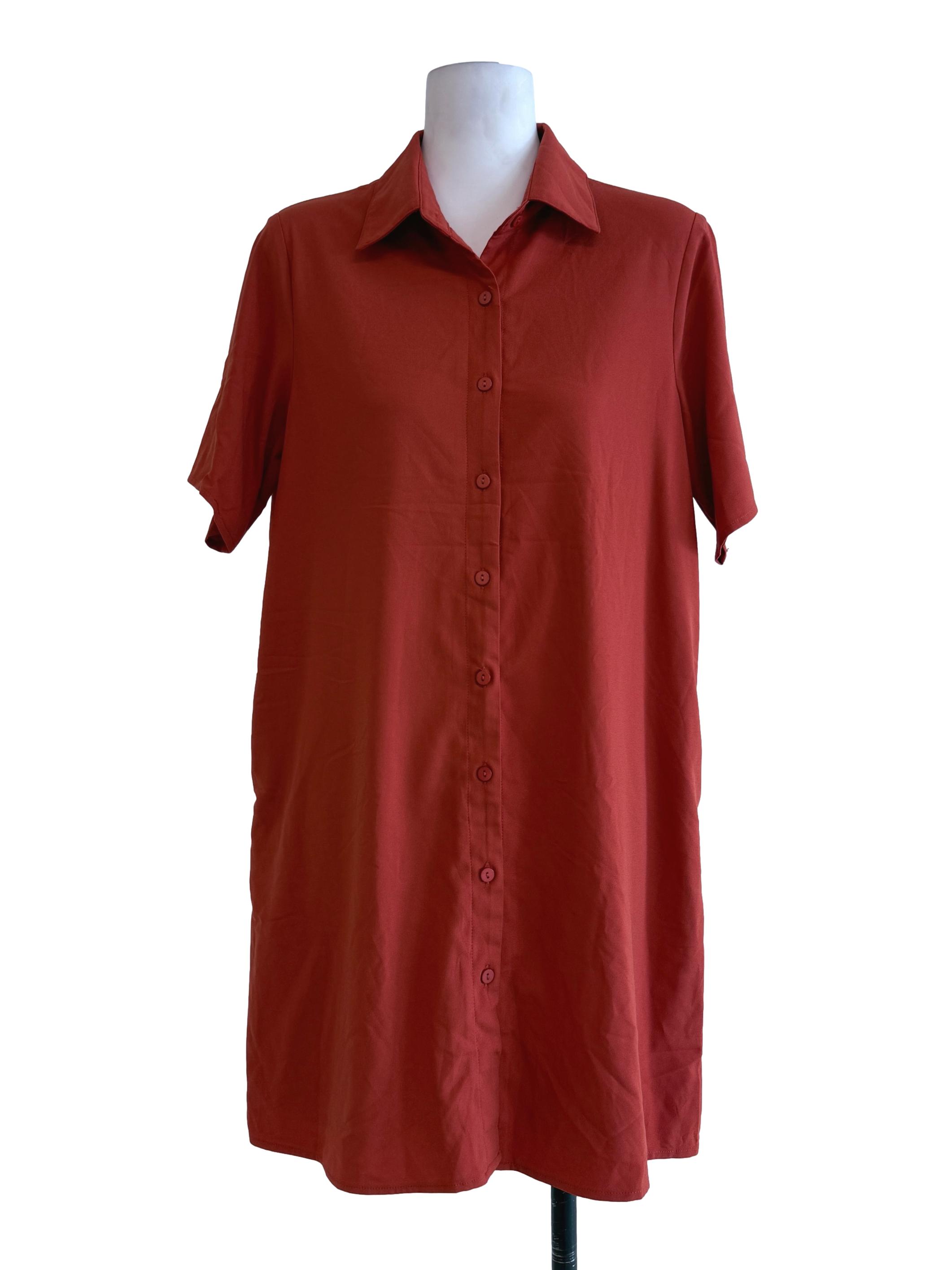 Orange Button Up Collar Mini Dress YHF