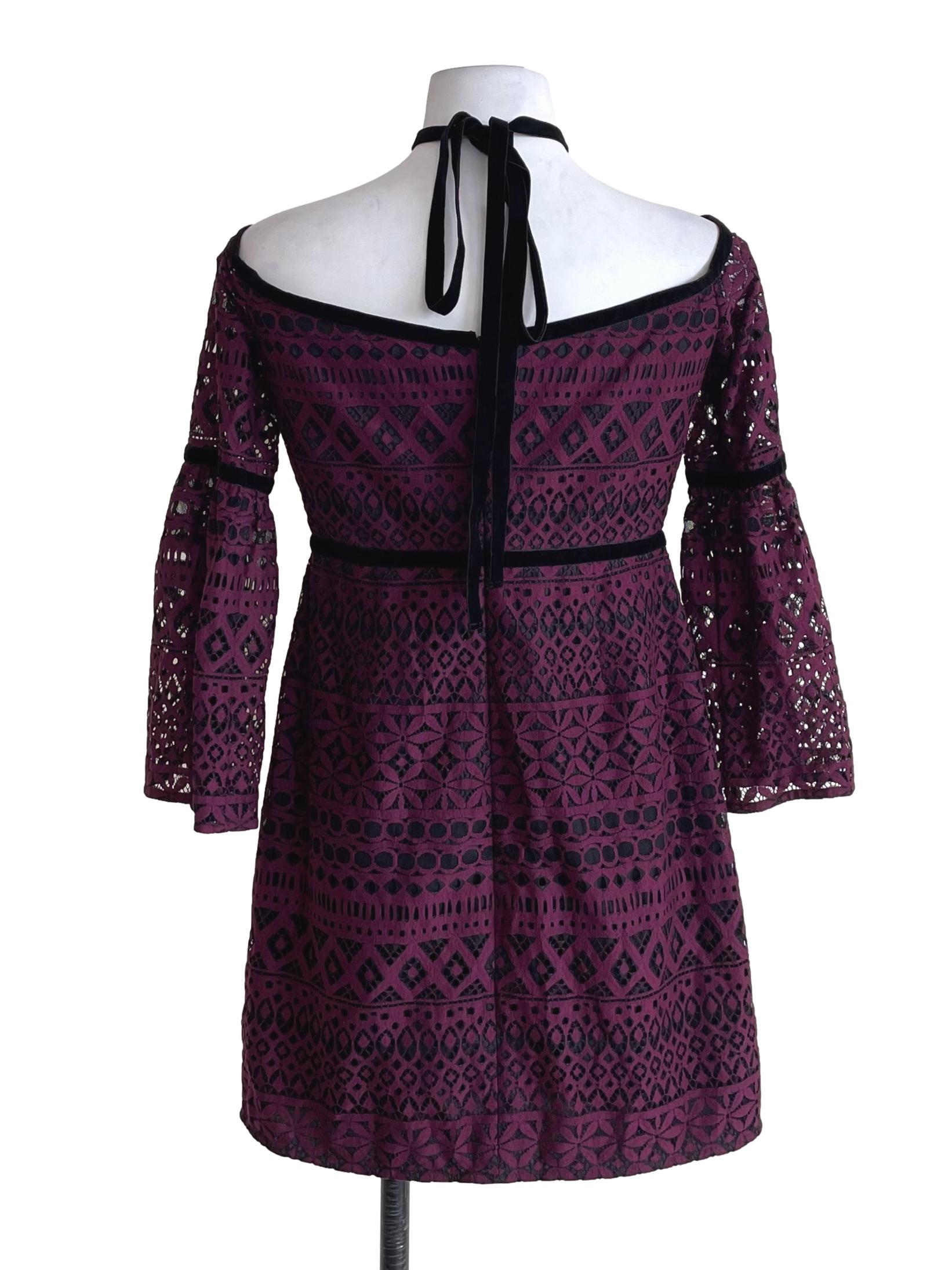 Plum Purple Lace Square Neck Dress