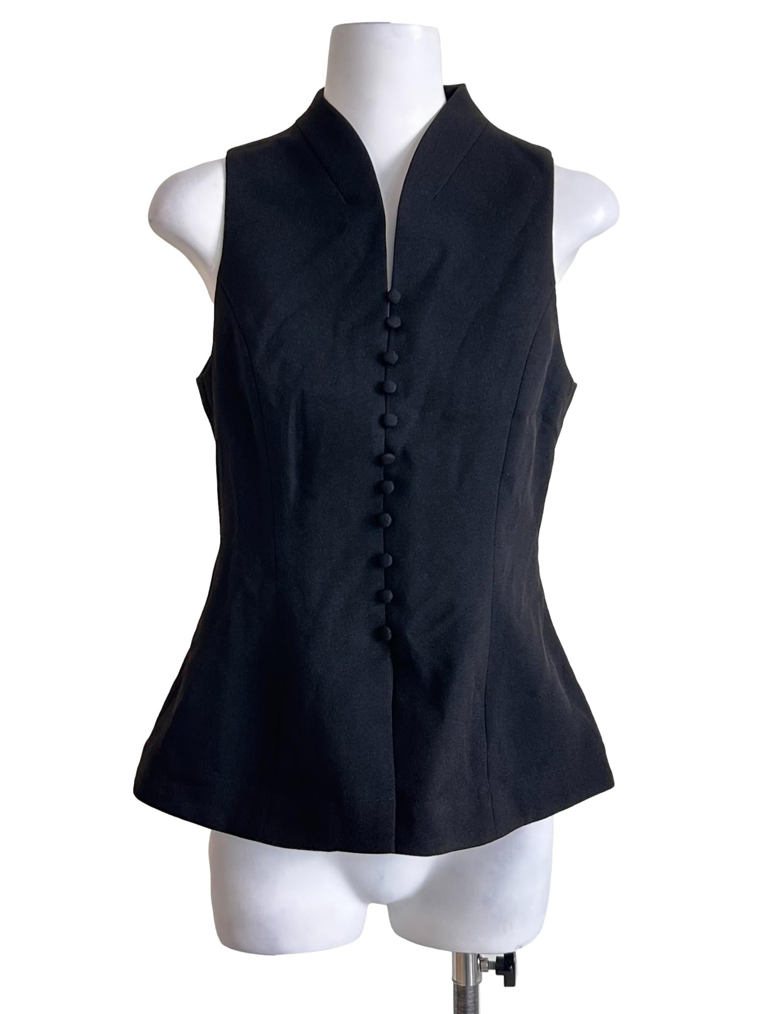 Sleeveless Black Mandarin Collar Peplum Top
