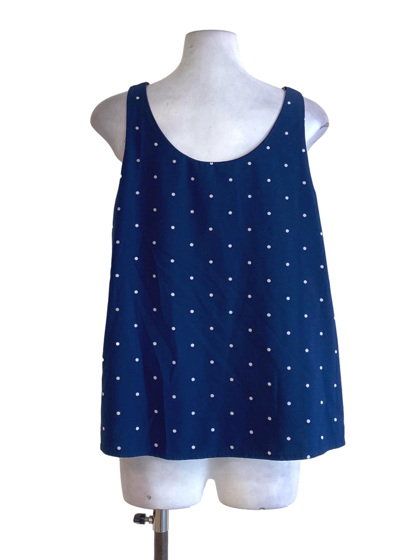 Navy Blue Polkadot Buttoned Down Round Neck Top