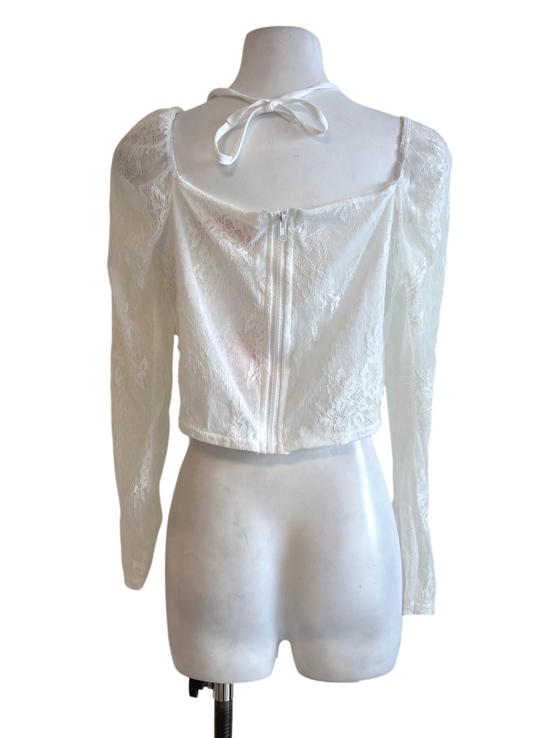 White Floral Lace Pearl Top
