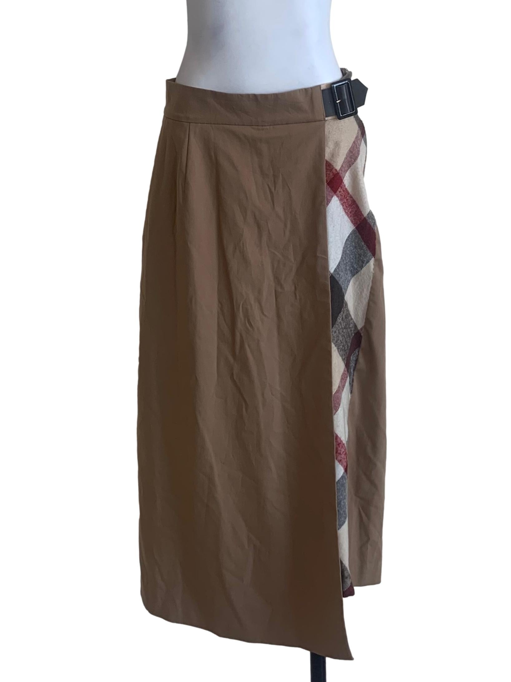 Brown Plaid Print Wrap Skirt Trousers