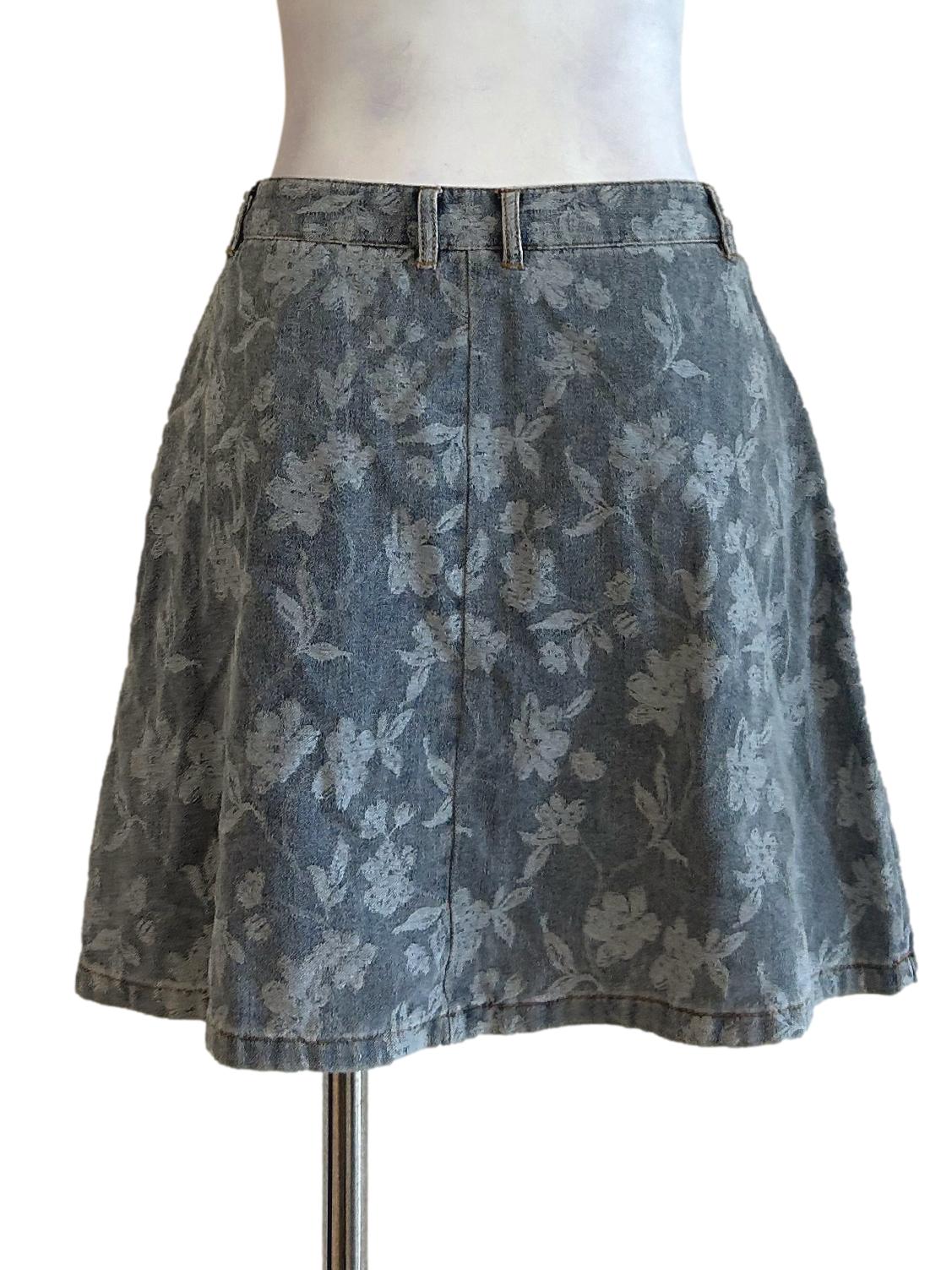 Washed Blue Floral Denim Skirts TCL