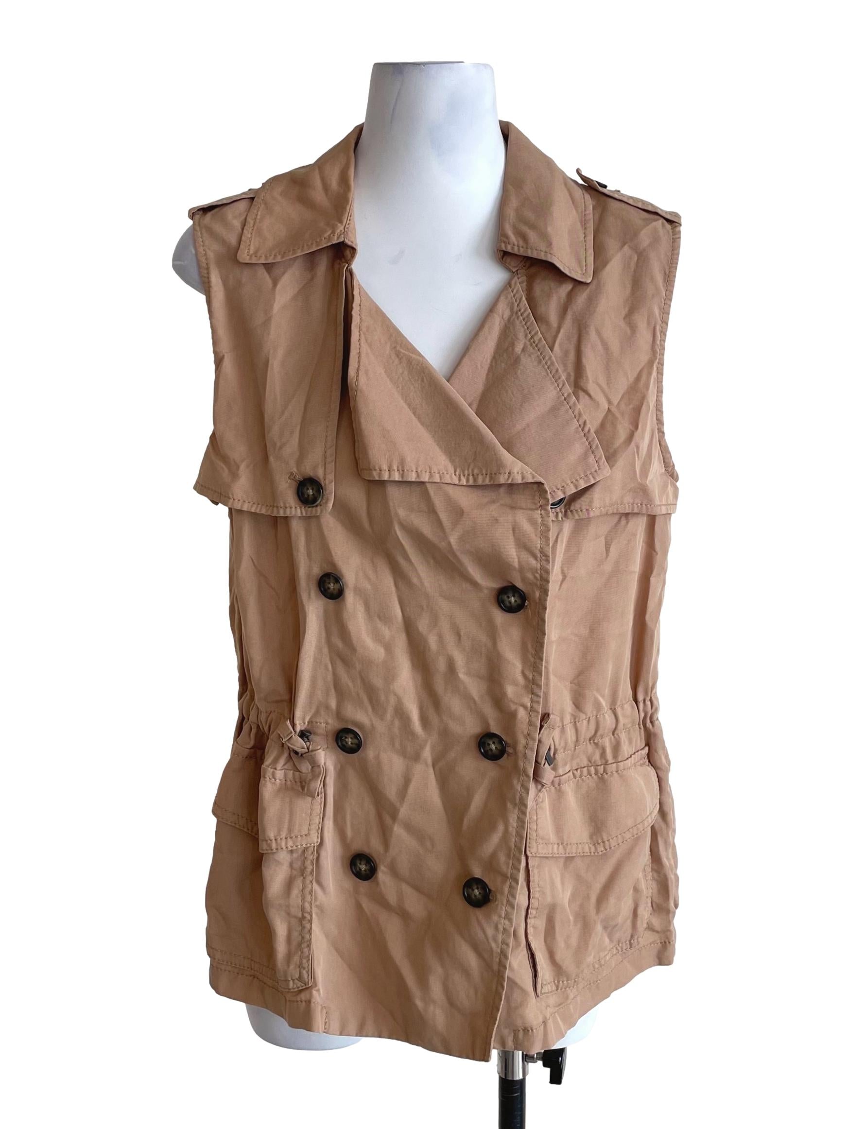 Latte Beige Sleeveless Trench Coat Top