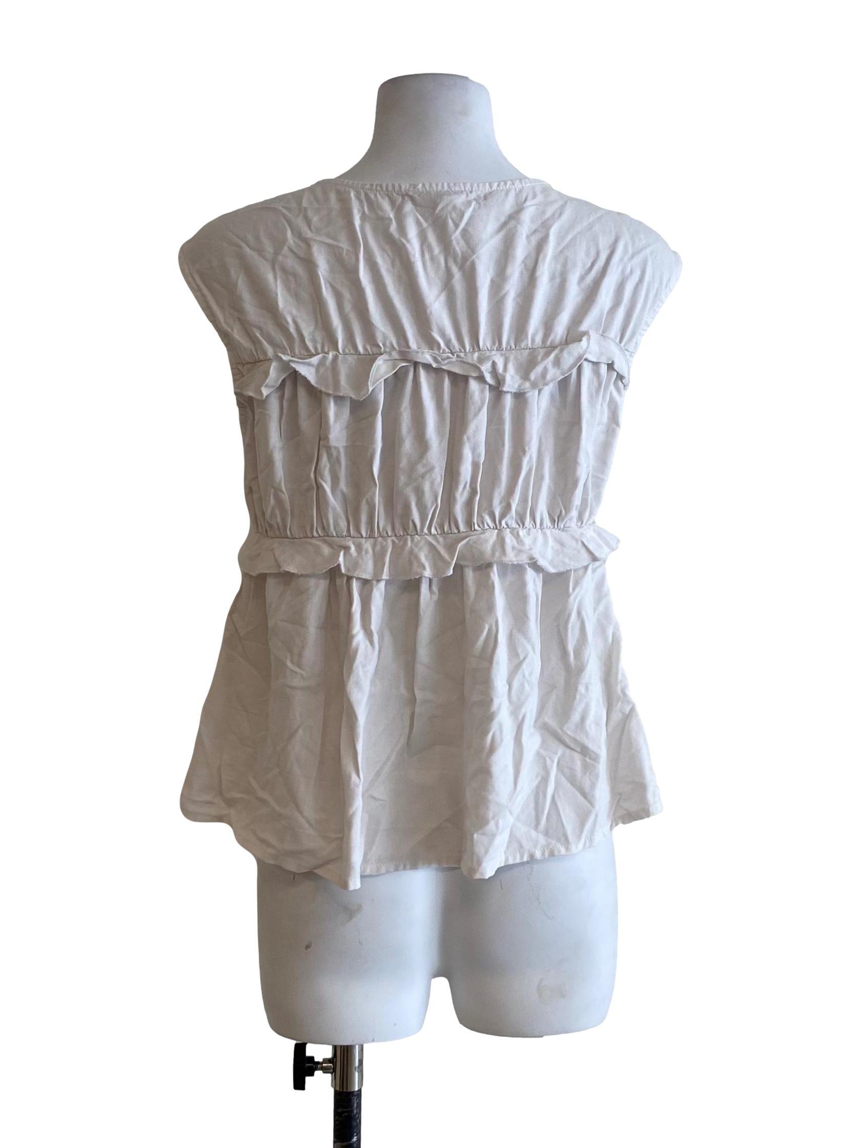Porcelain White Tiered Ruffle Pattern Sleeveless Top