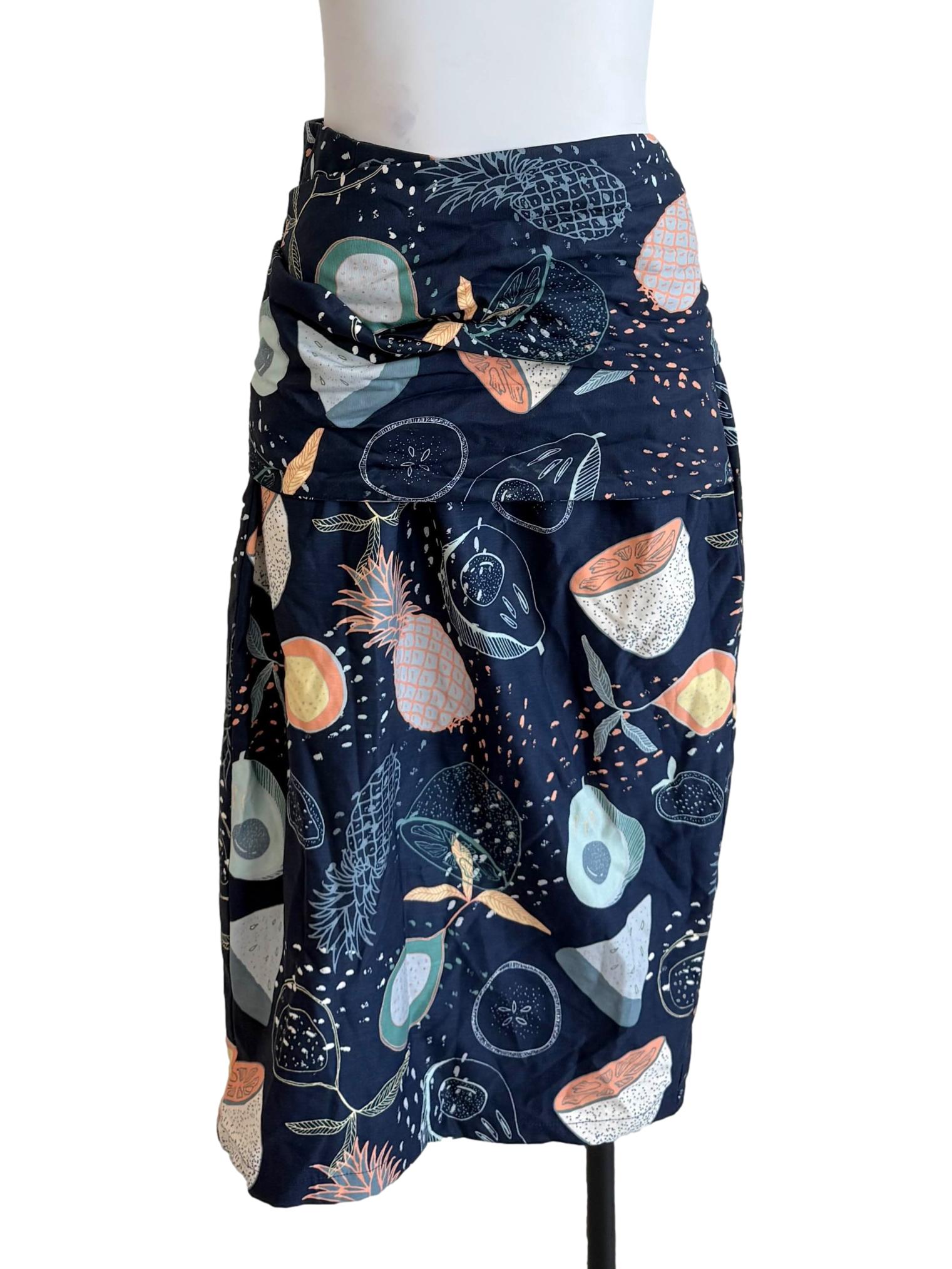 Navy Blue Fruits Printed Skirt