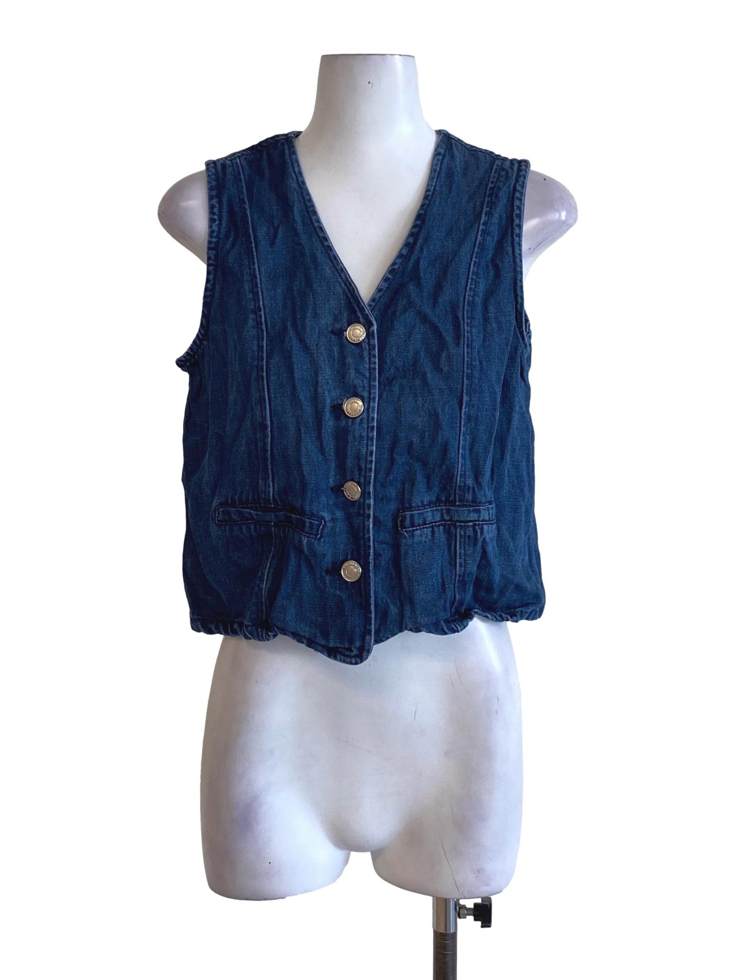 Denim Blue Buttoned Down V-Neck Sleeveless Vest Wear