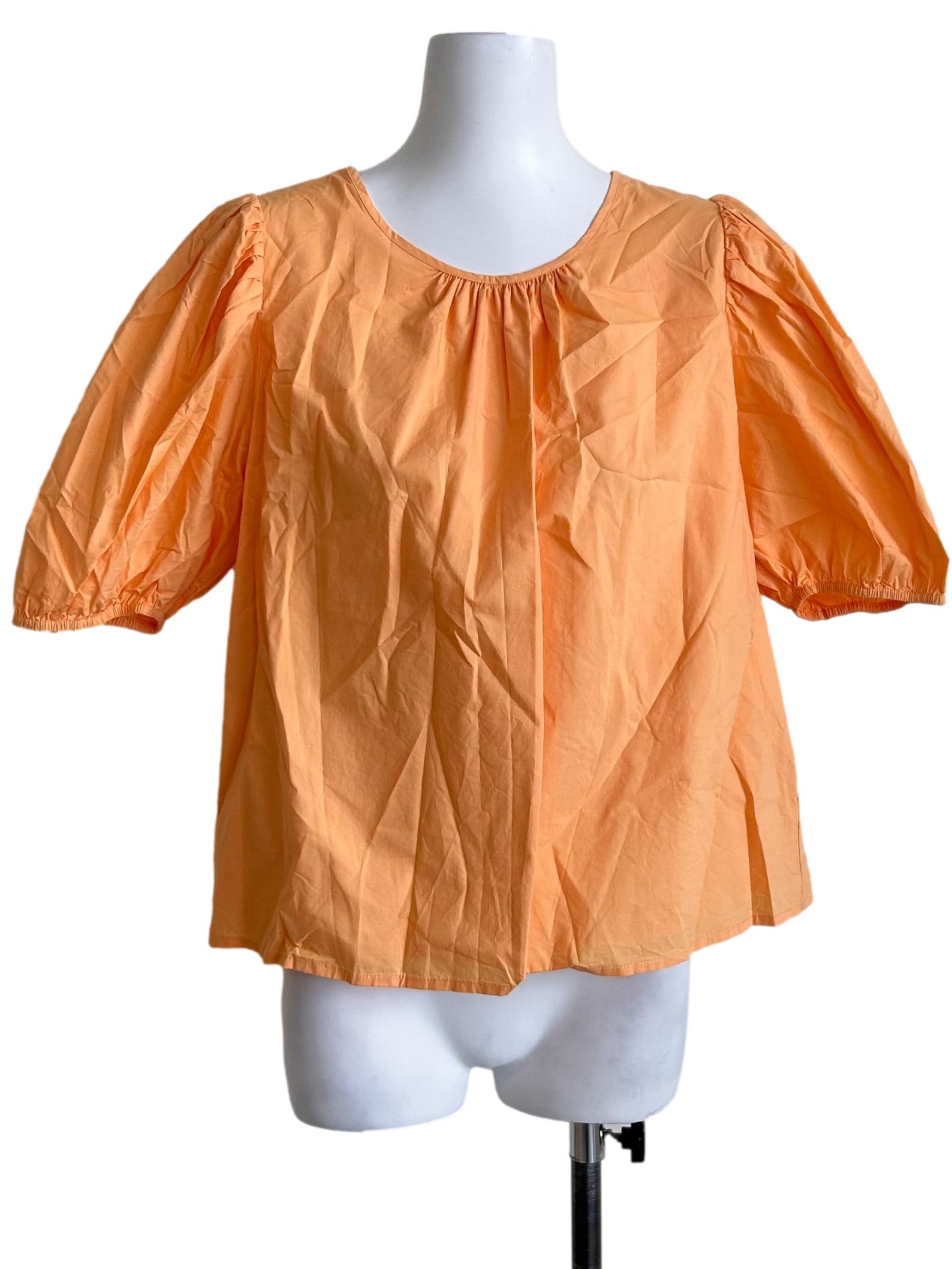 Pastel Orange Puff-Sleeve Blouse