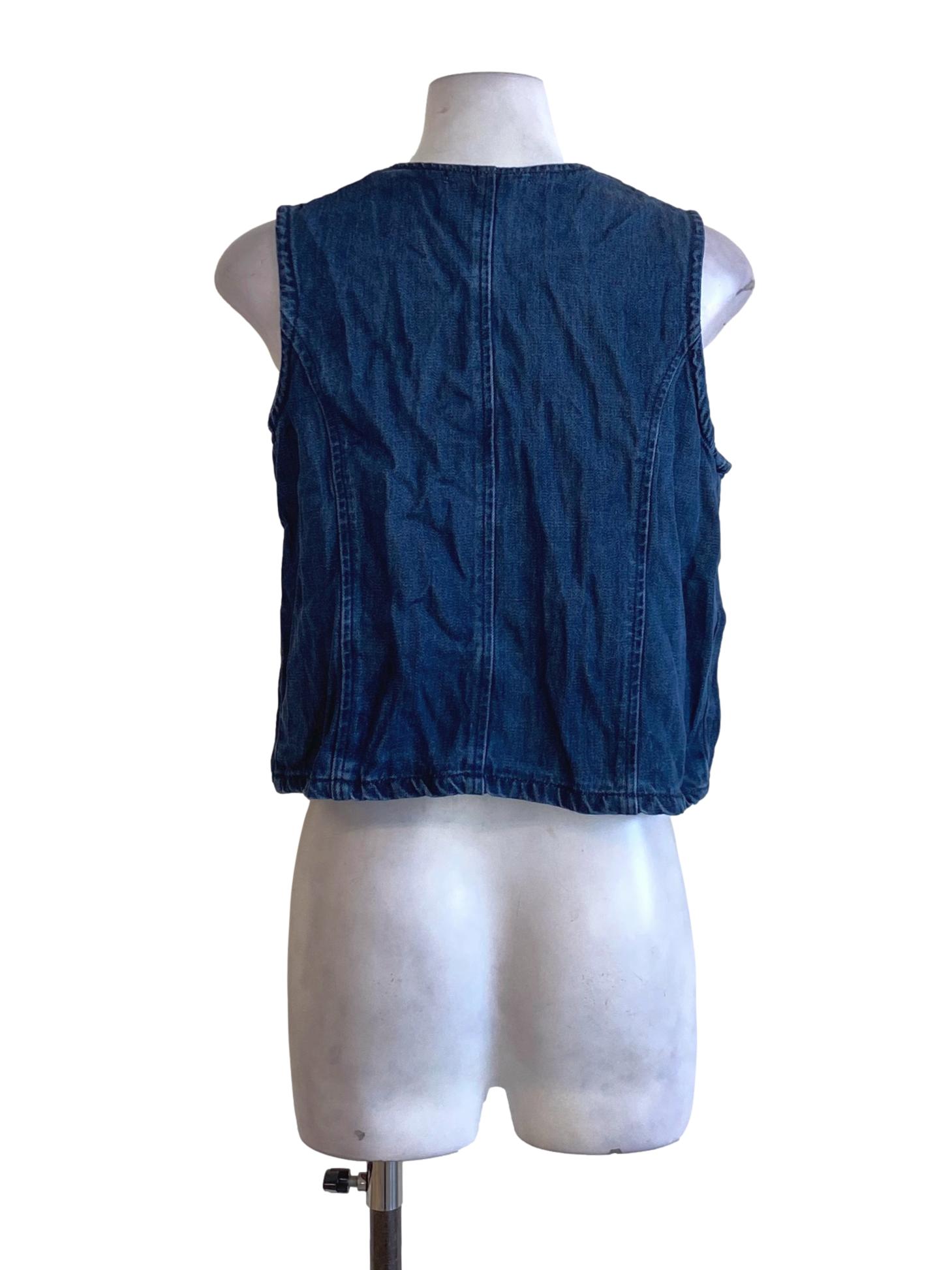 Denim Blue Buttoned Down V-Neck Sleeveless Vest Wear