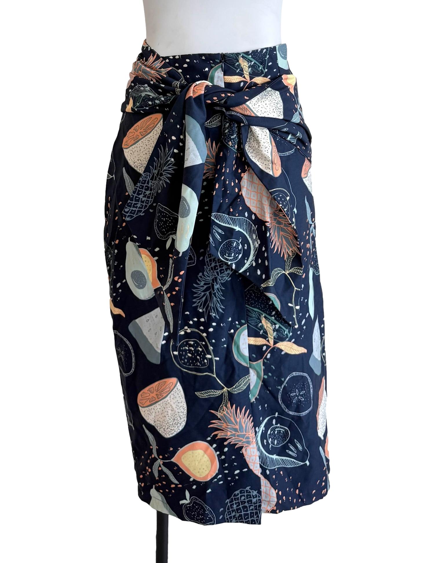 Navy Blue Fruits Printed Skirt