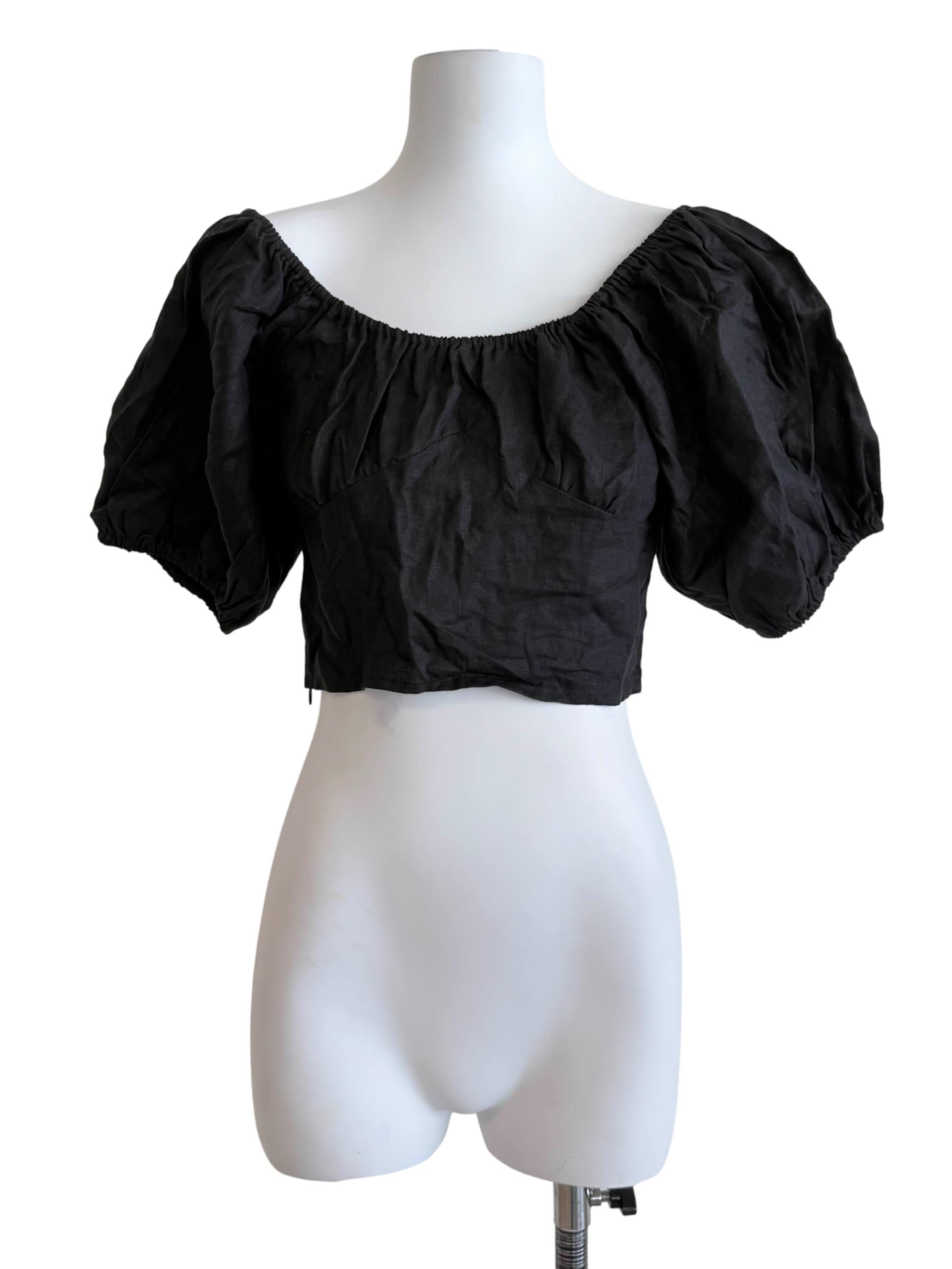 Charcoal Black Puff Sleeves Top
