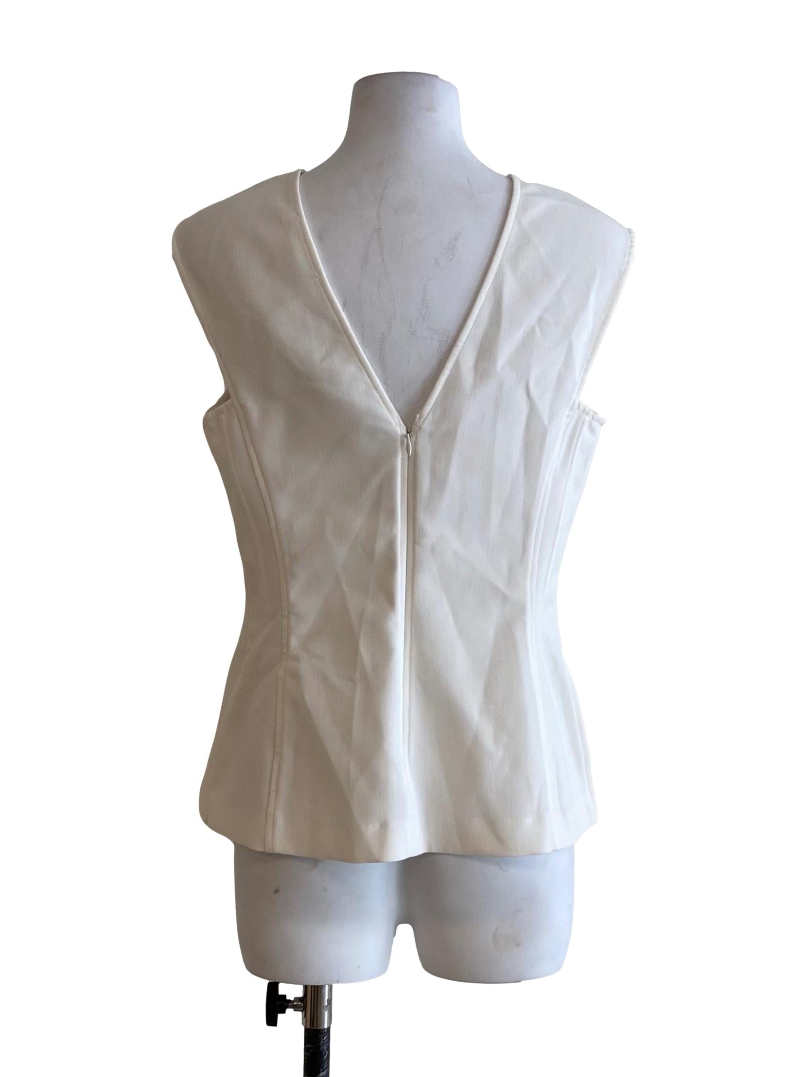 Cream White V-Neck Side Slits Sleeveless Top