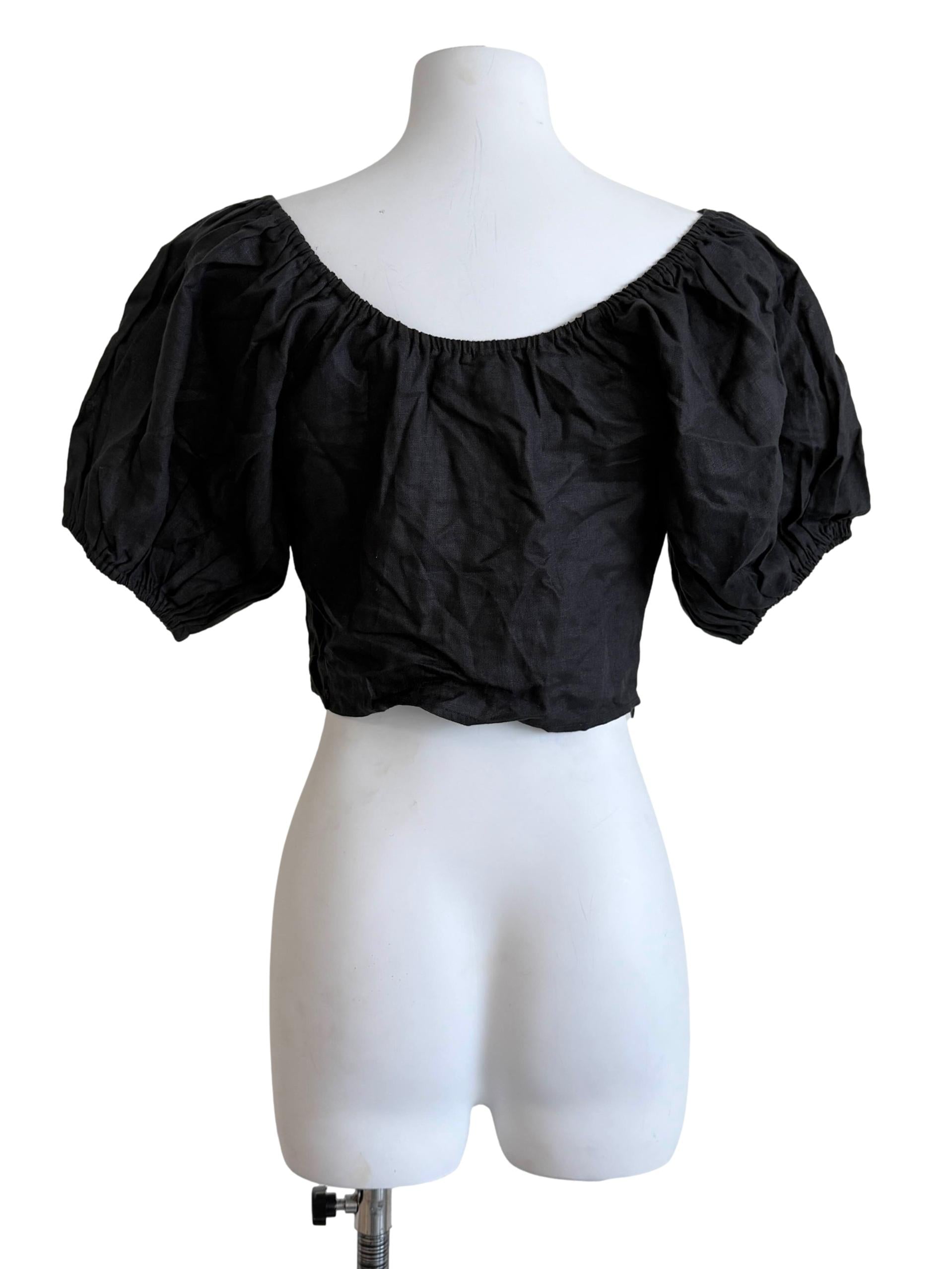 Charcoal Black Puff Sleeves Top