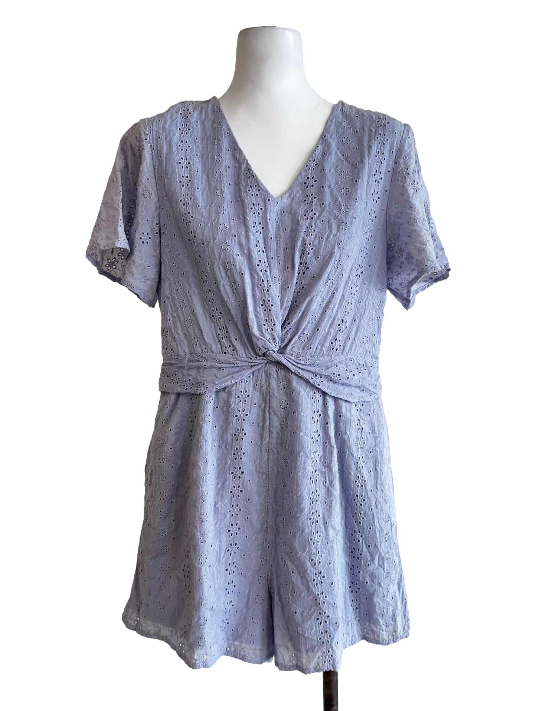 Powder Blue Embroidered Pattern Romper