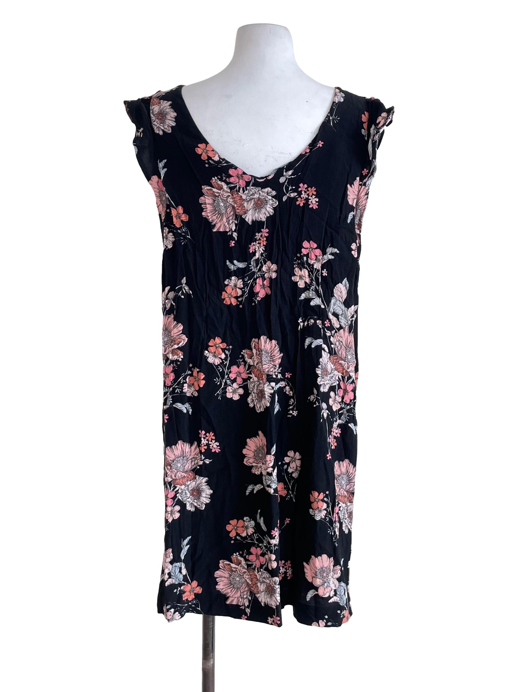 New Look Black Floral Ruffled Sleeveless Dress | REFASH