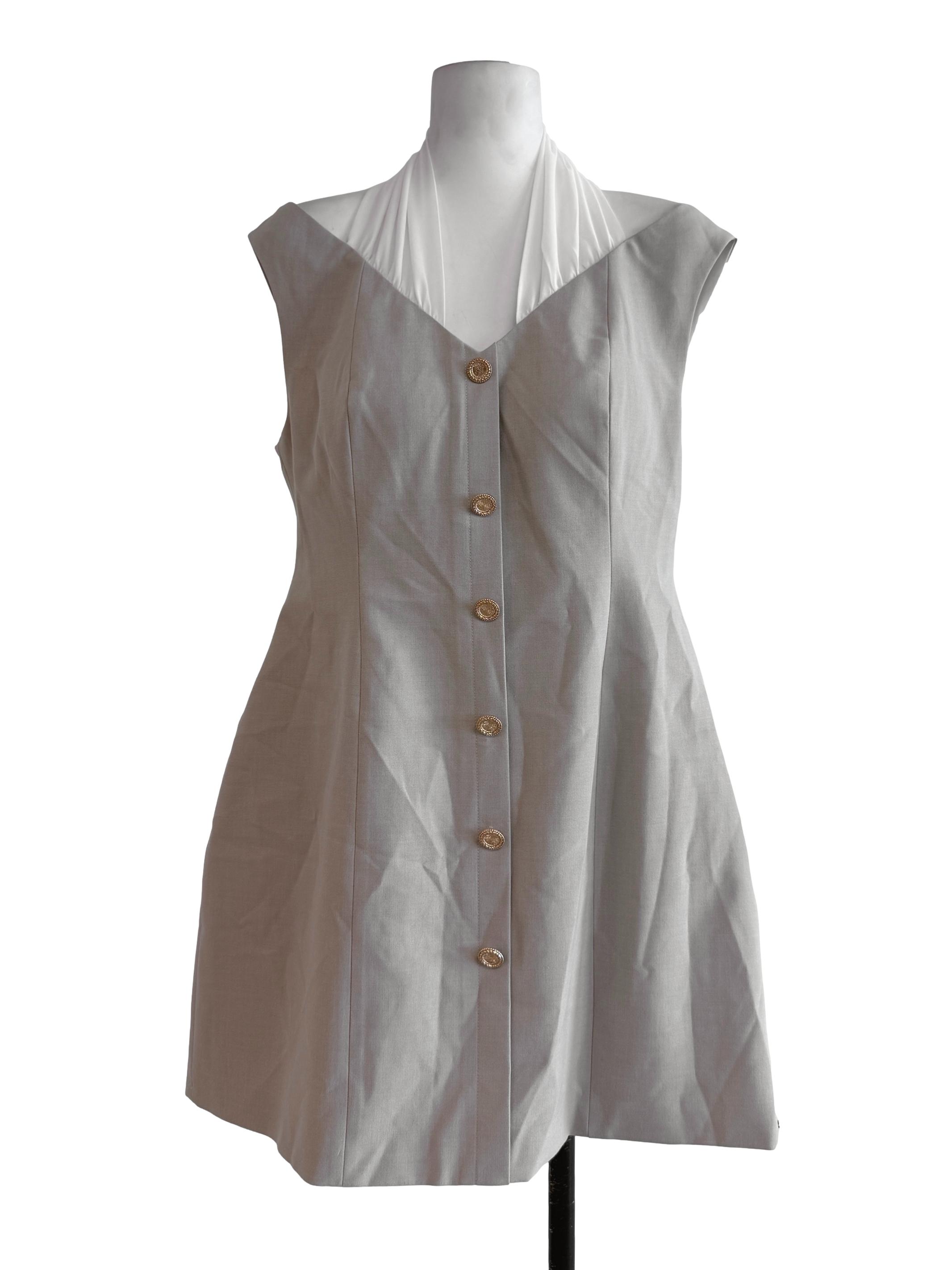 Beige Sleeveless Mini Dress