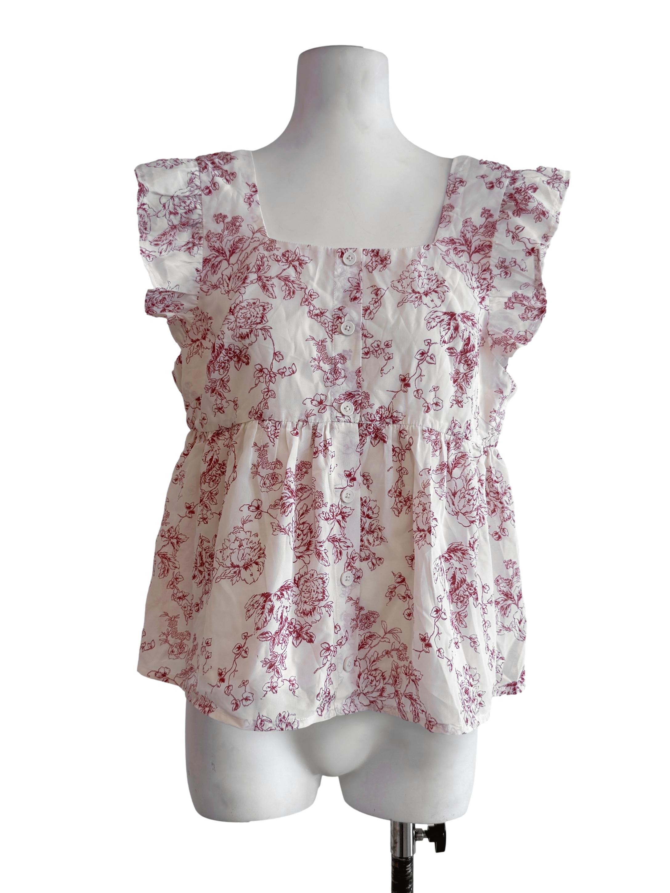 Red Floral Pattern Sleeveless Top