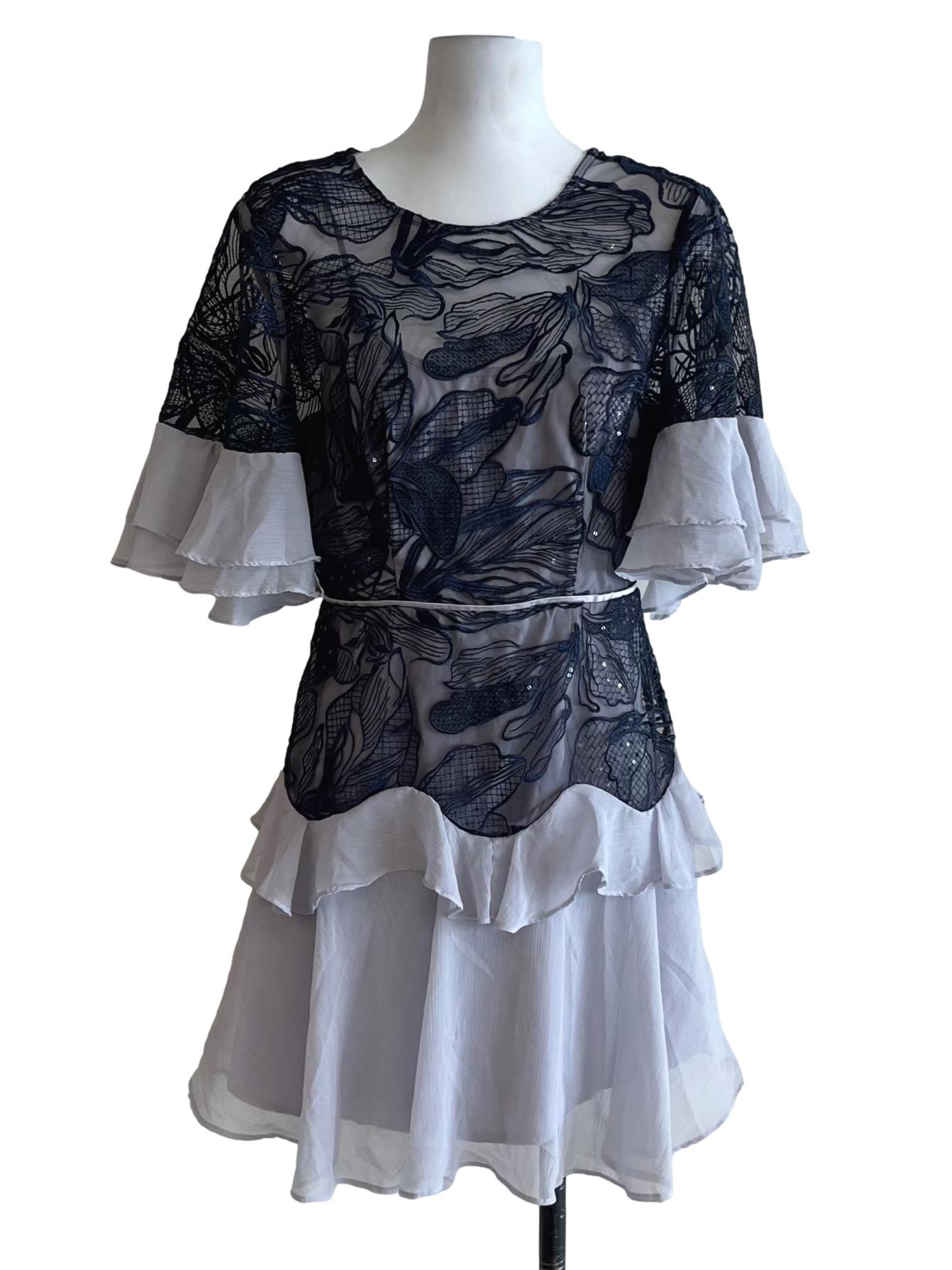 Navy Blue Lace Empire Dress