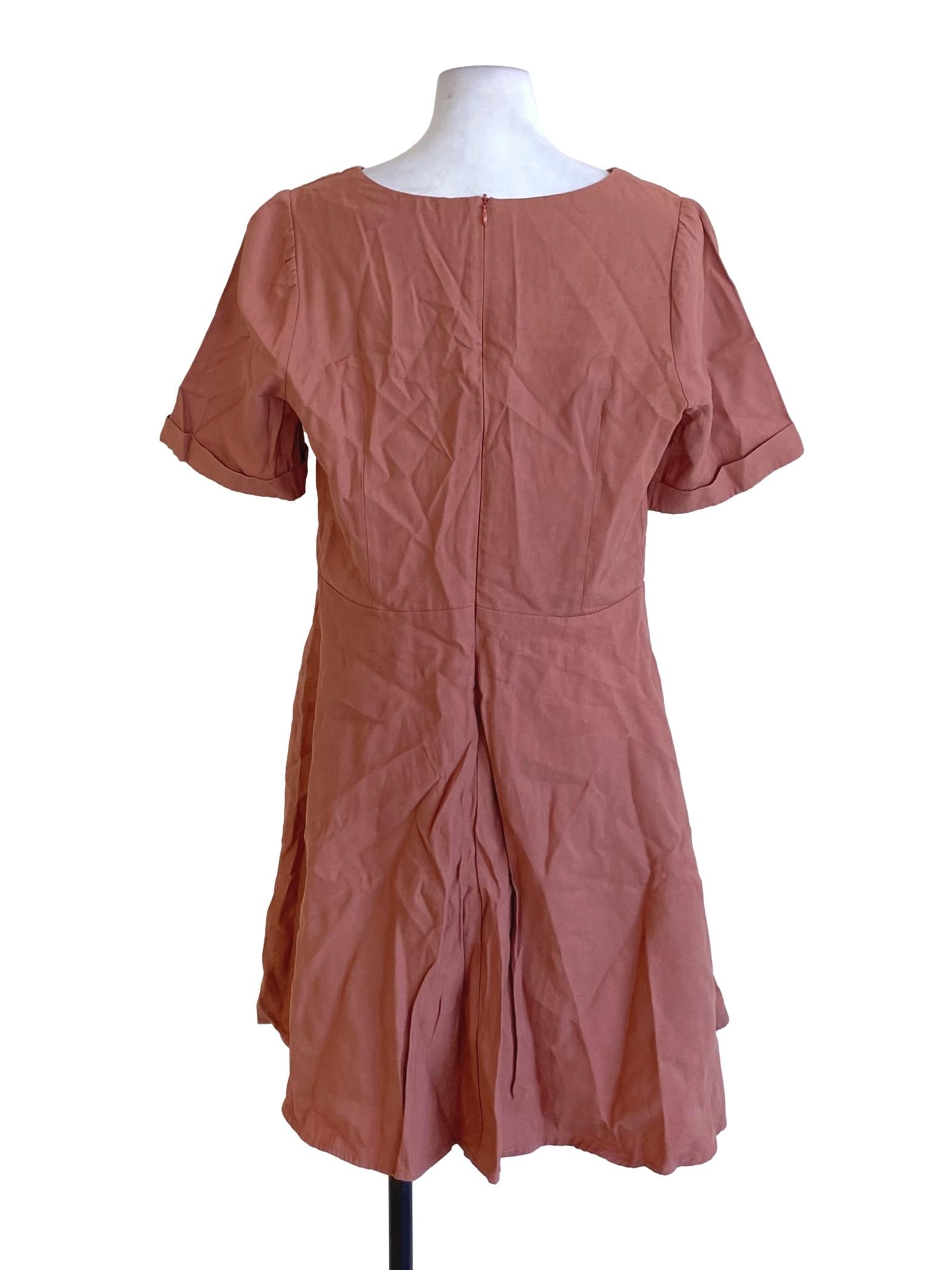 Light Blush Red Buttoned Down V-Neck A-Line Dress TTR