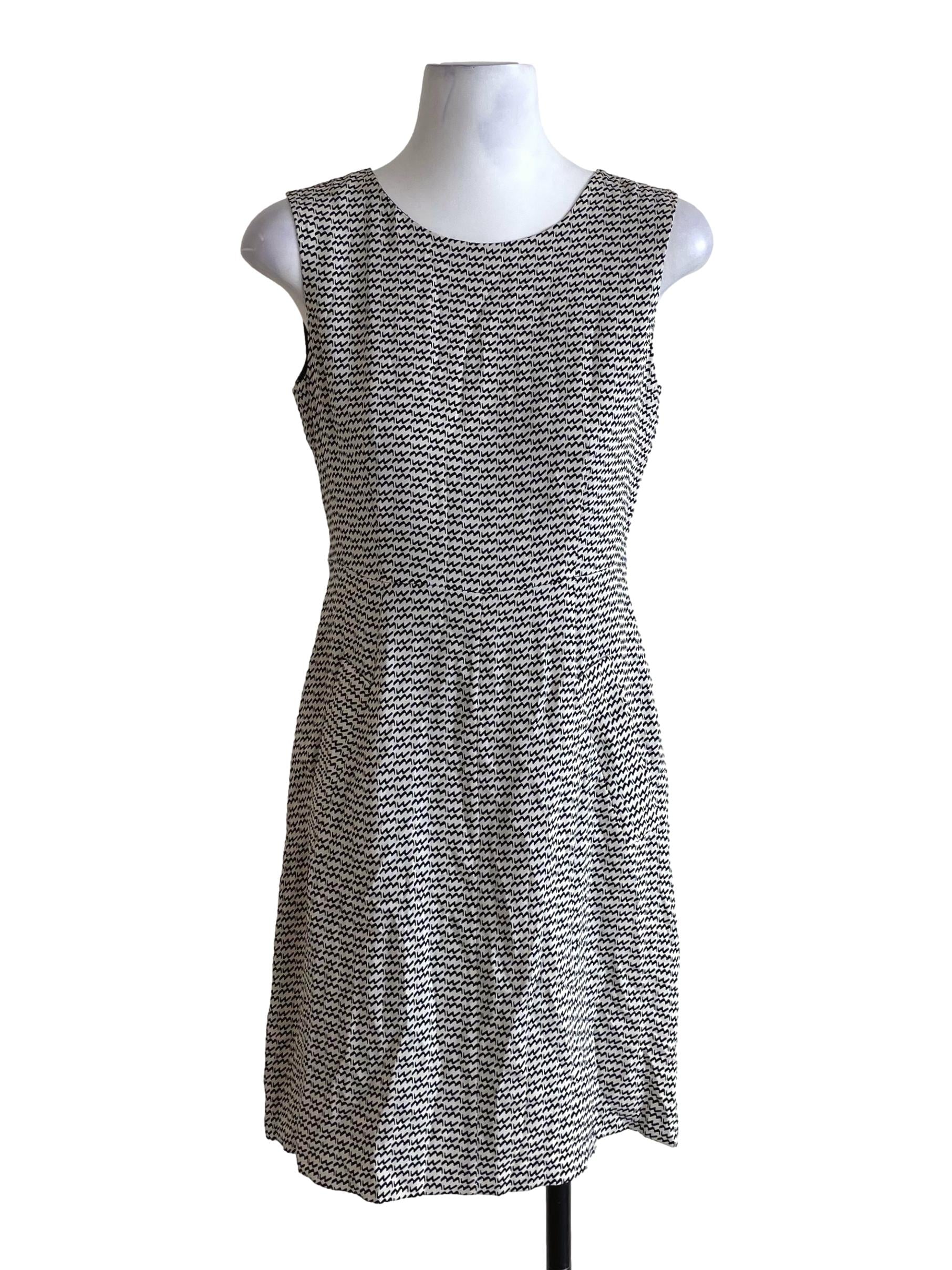 White & Black Geo Print Sleeveless Dress
