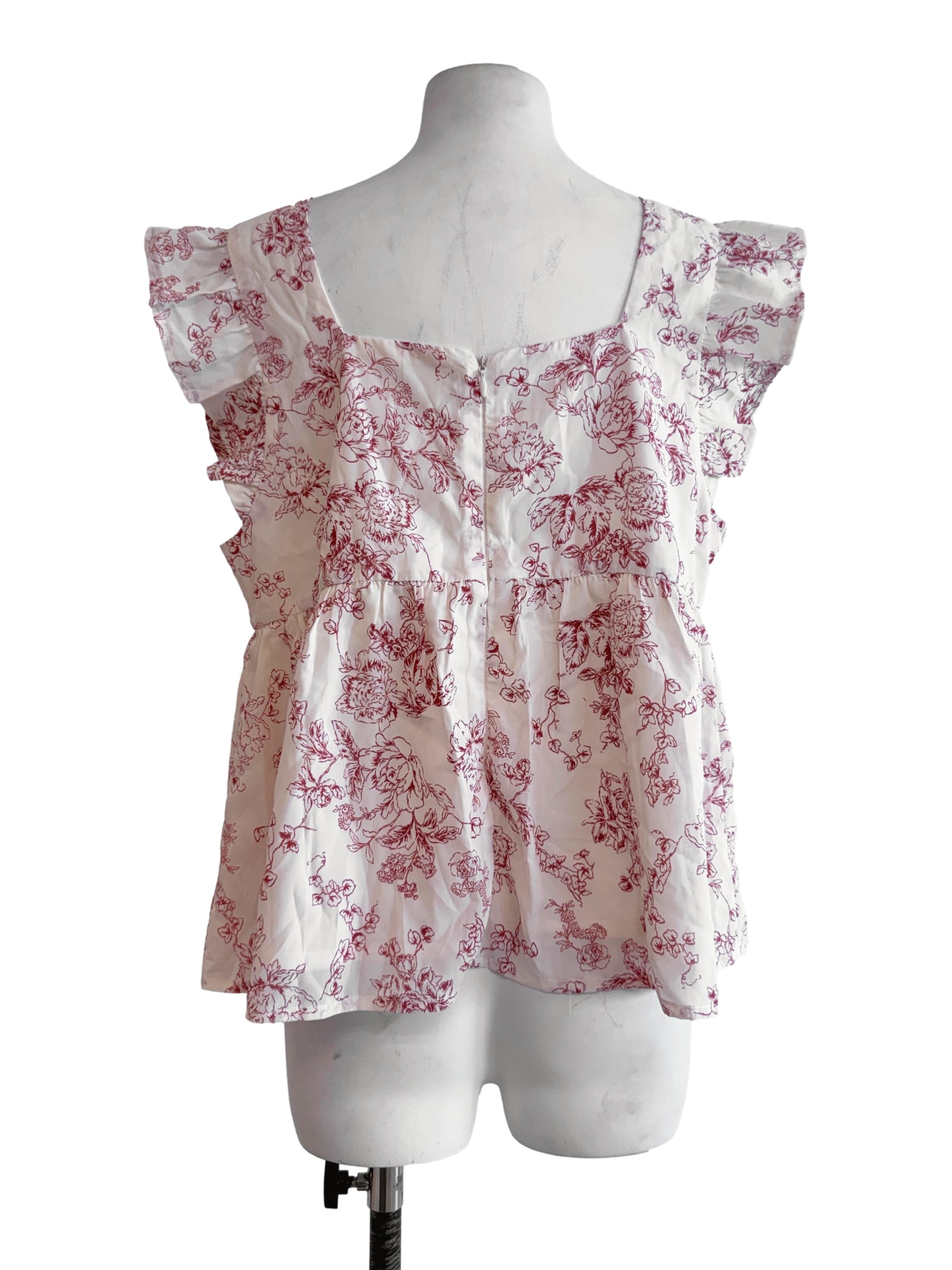 Red Floral Pattern Sleeveless Top