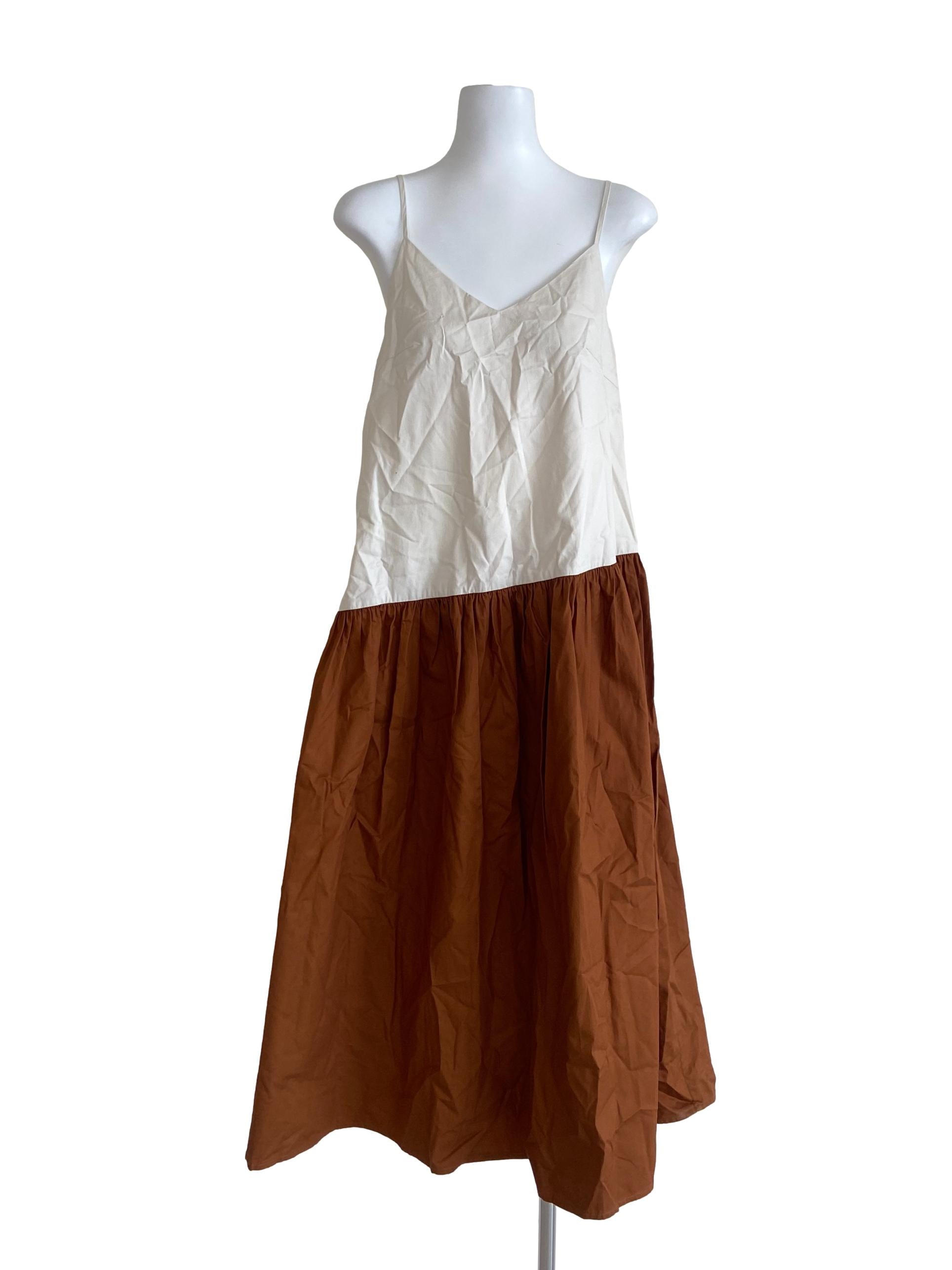 White Tortilla Brown Organic Cotton V-Neck Midi Dress OSN