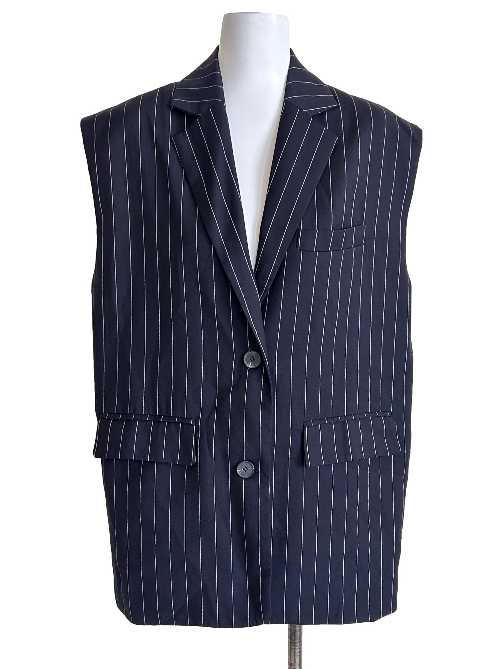 Oversized Black Pinstripe Vest