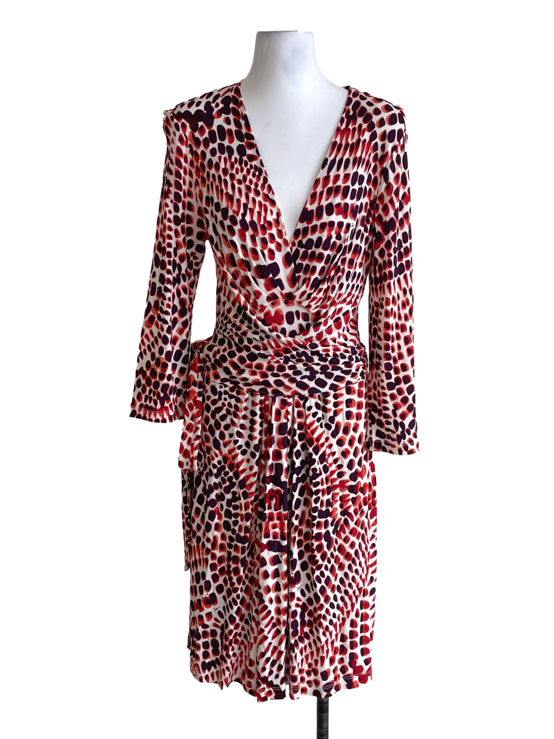Blood Orange & Purple Print V Neck Wrap Knot Dress