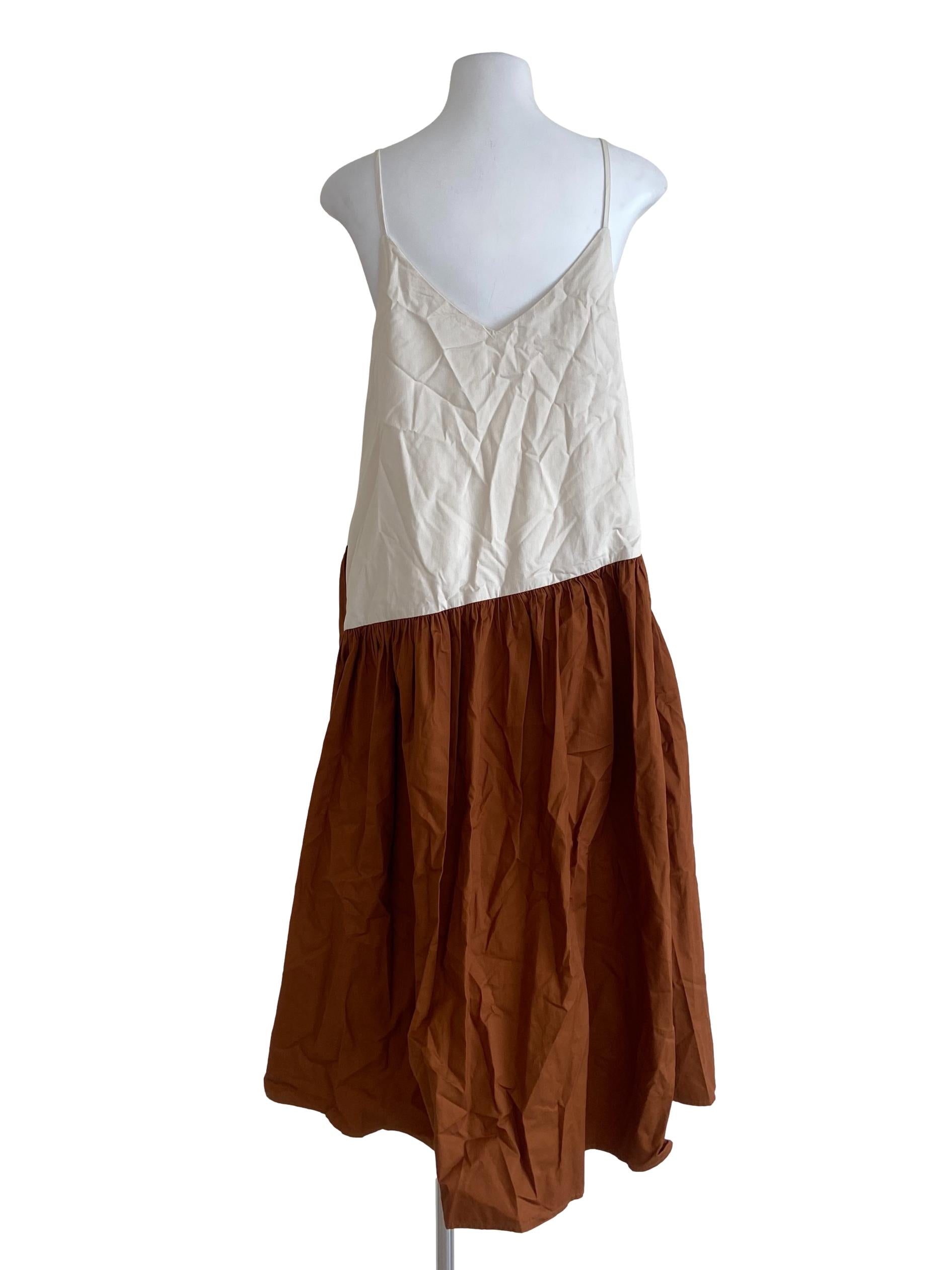 White Tortilla Brown Organic Cotton V-Neck Midi Dress OSN