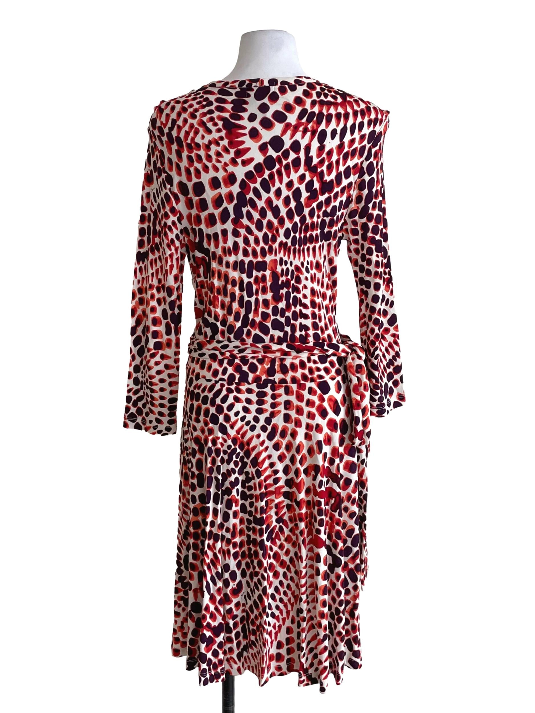 Blood Orange & Purple Print V Neck Wrap Knot Dress