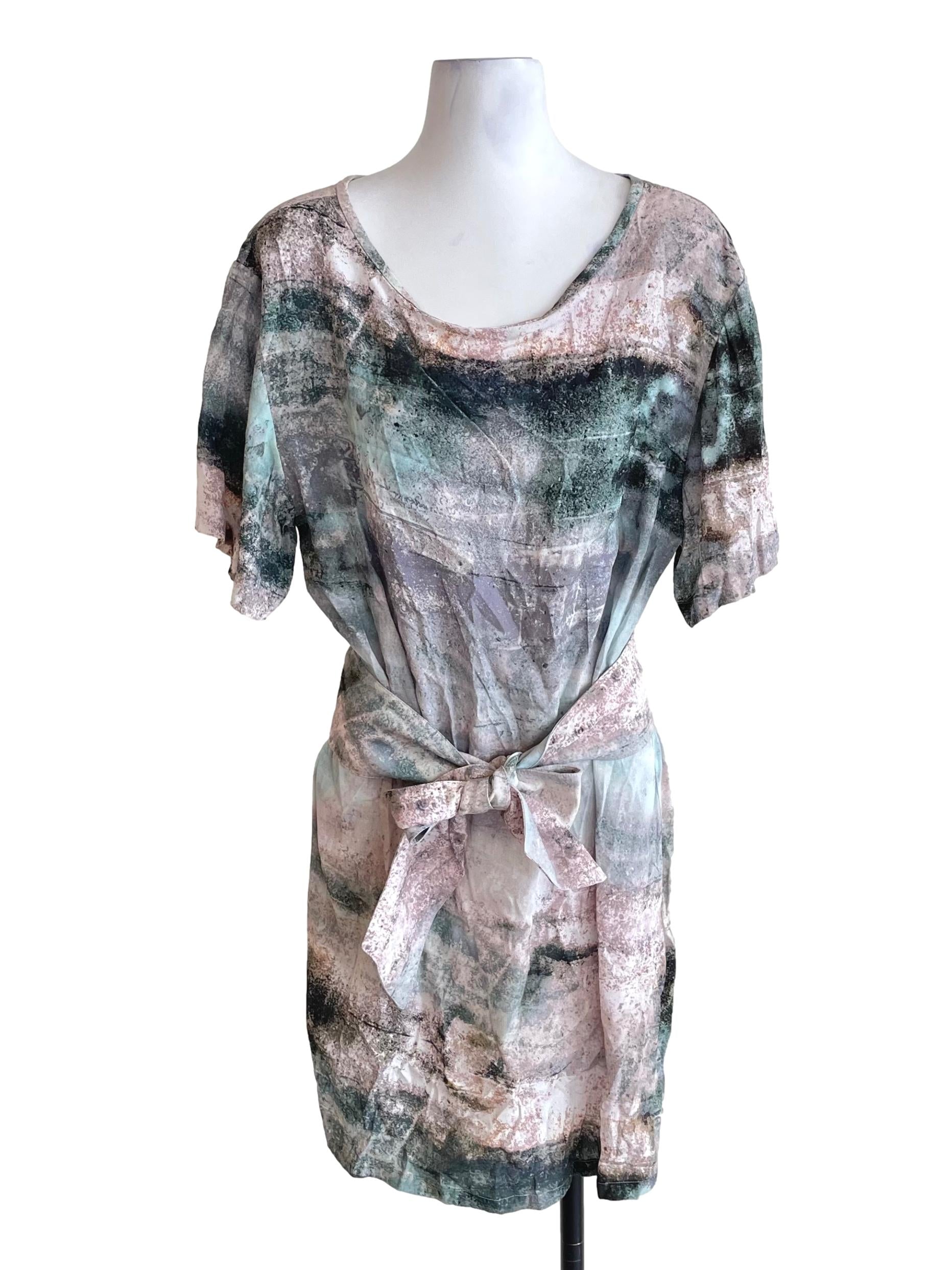 Off White & Ocean Blue Printed T Shirt Dress