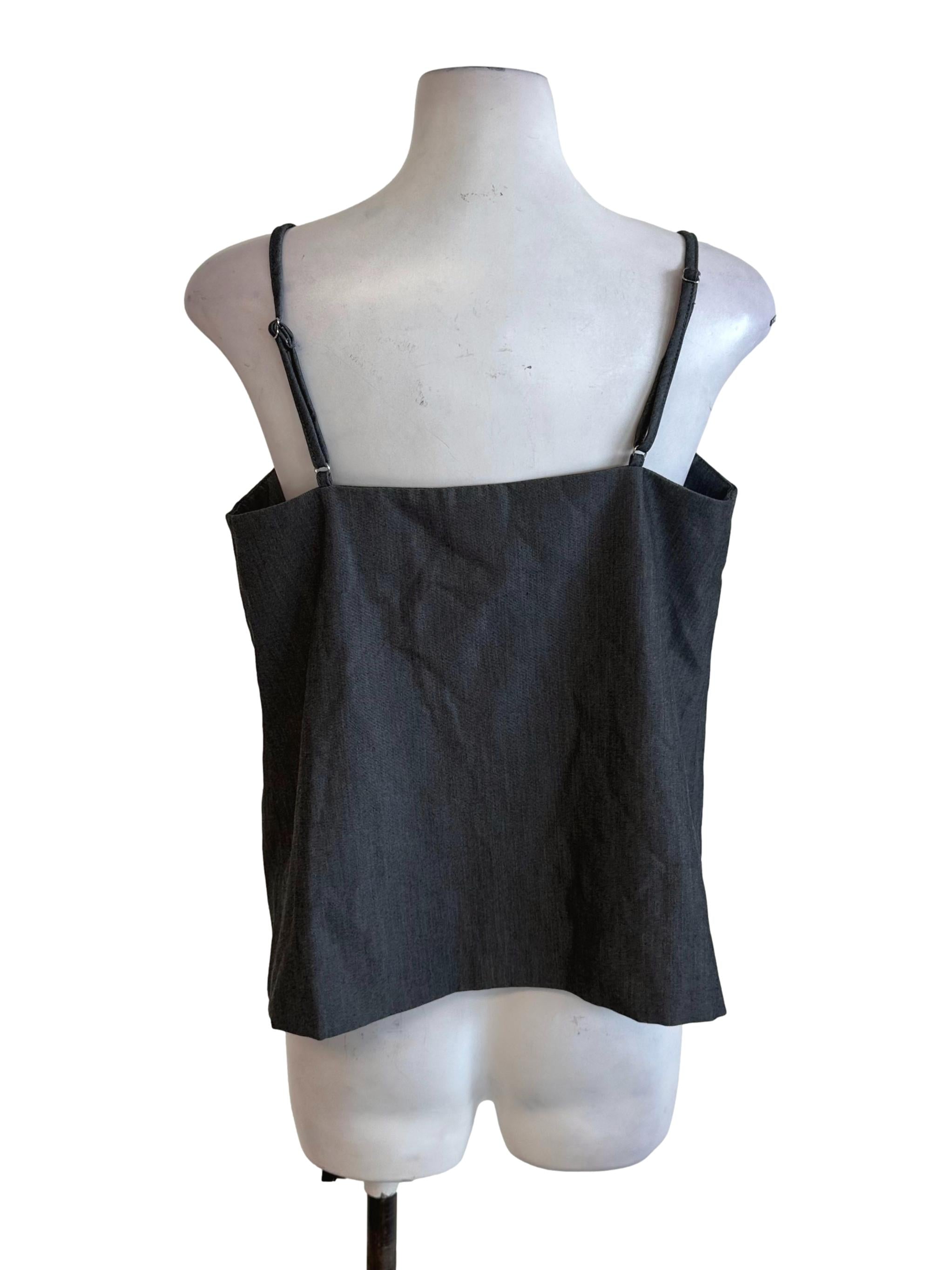 Charcoal Black Button Square Neck Top