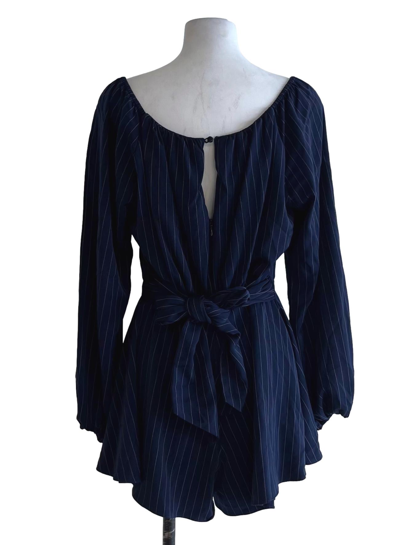 Navy Blue Pencil Stripe Romper