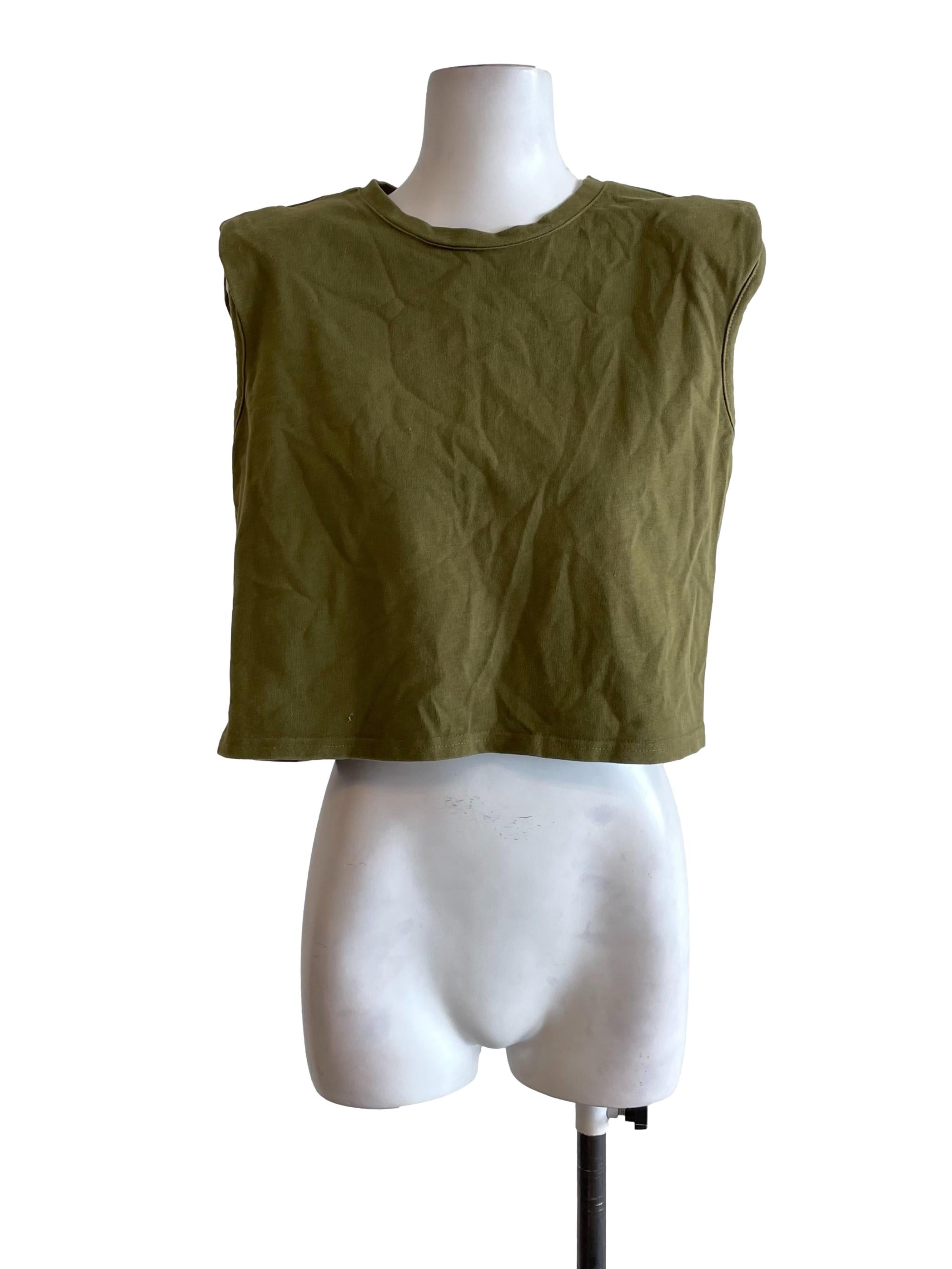 Dusty Moss Sleeveless Crop Top