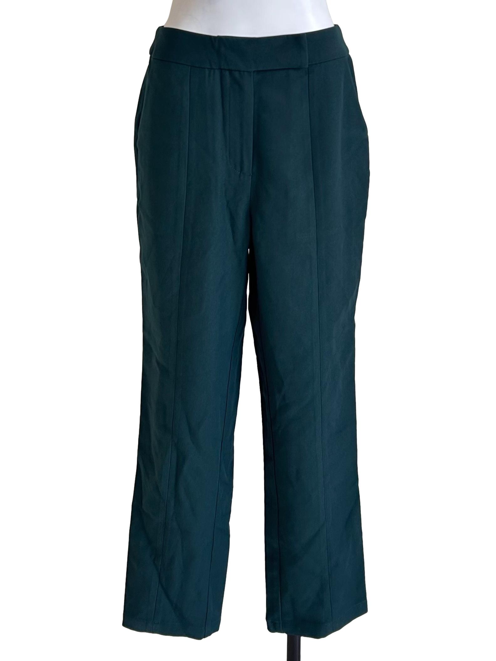 Dark Forest Green Straight-Leg Trousers