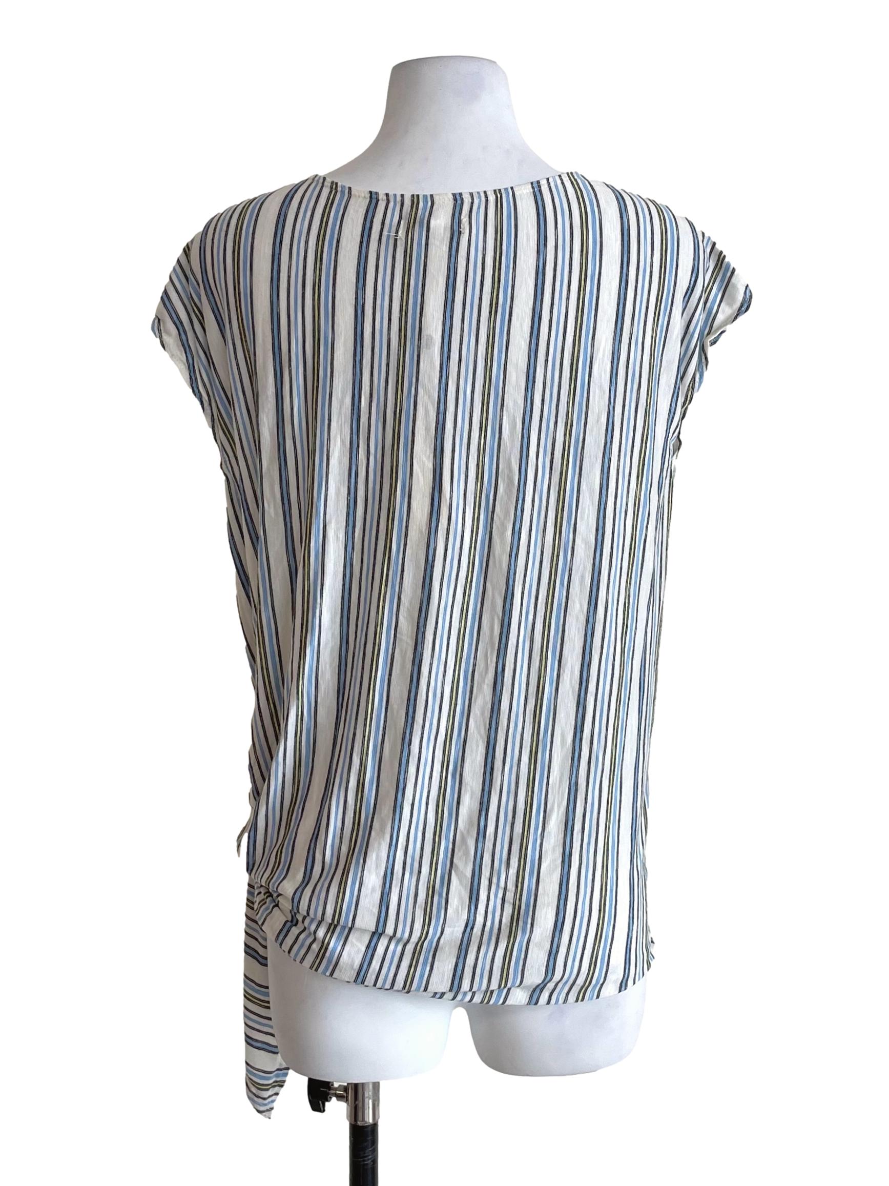 White & Blue Stripes Knotted Drop Shoulder Top