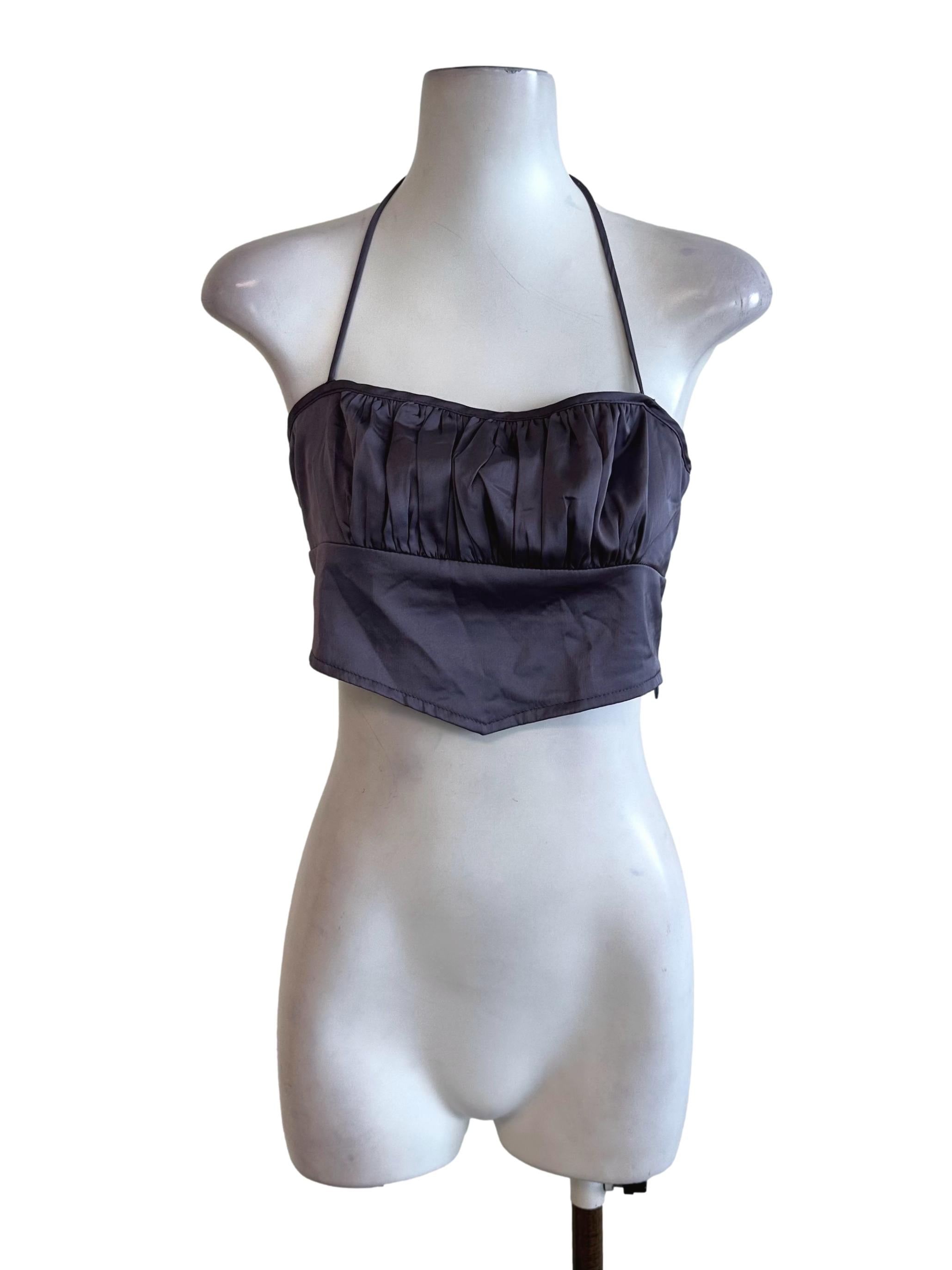 Eggplant Purple Ruched Satin Halter Top