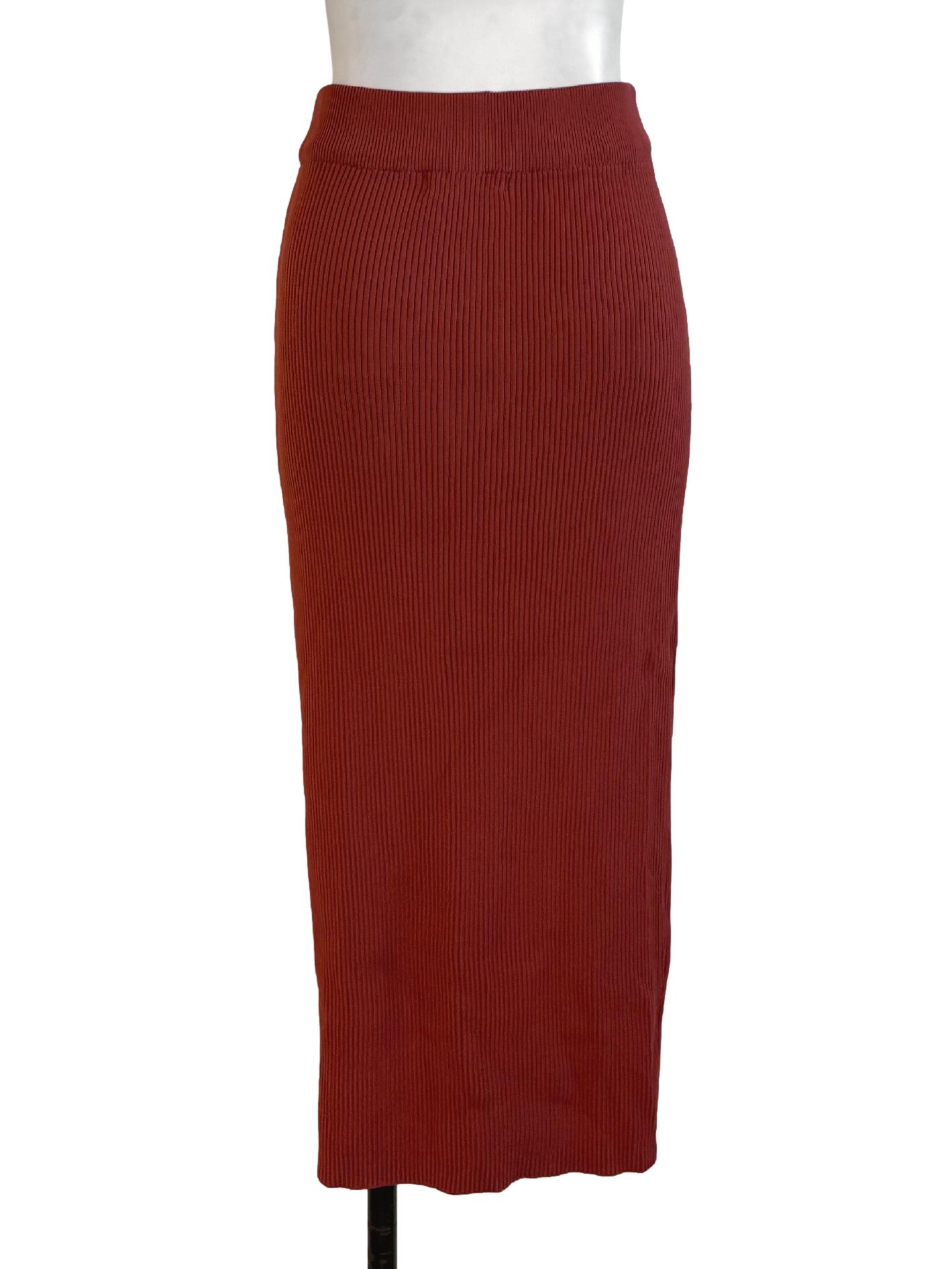 Blush Red Knitted Ribbing Skirt