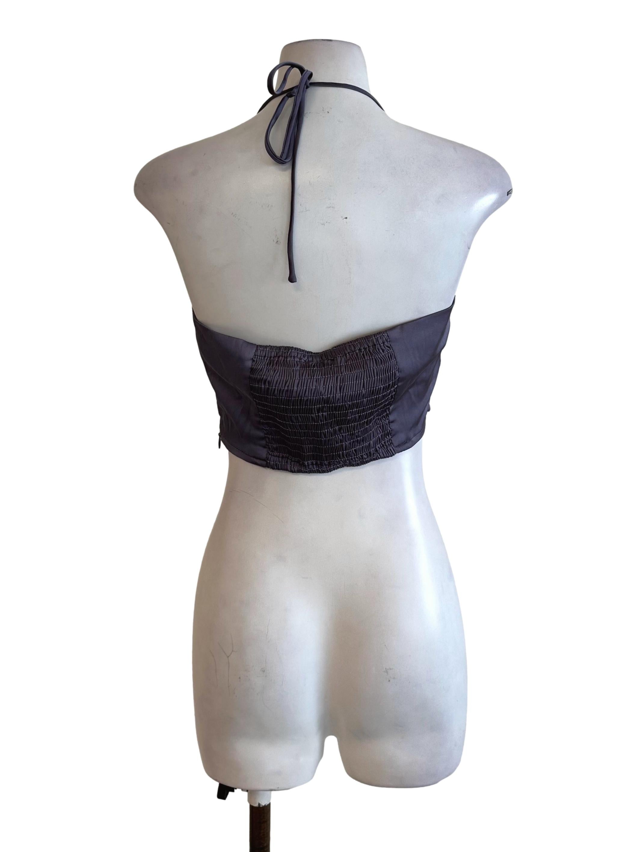 Eggplant Purple Ruched Satin Halter Top