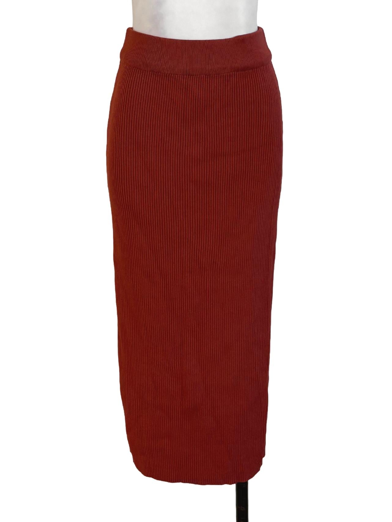 Blush Red Knitted Ribbing Skirt