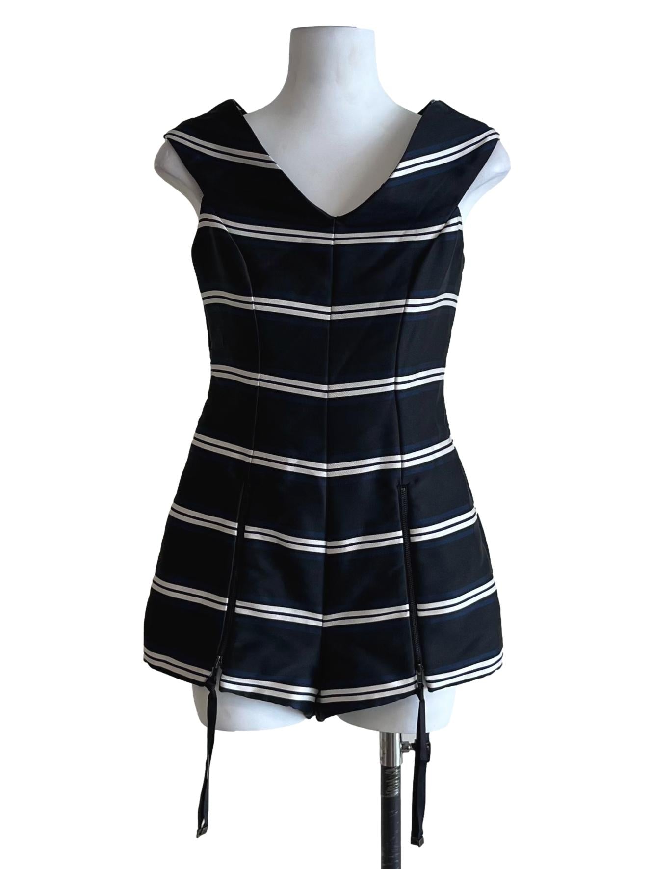 Black Awning Stripe Romper