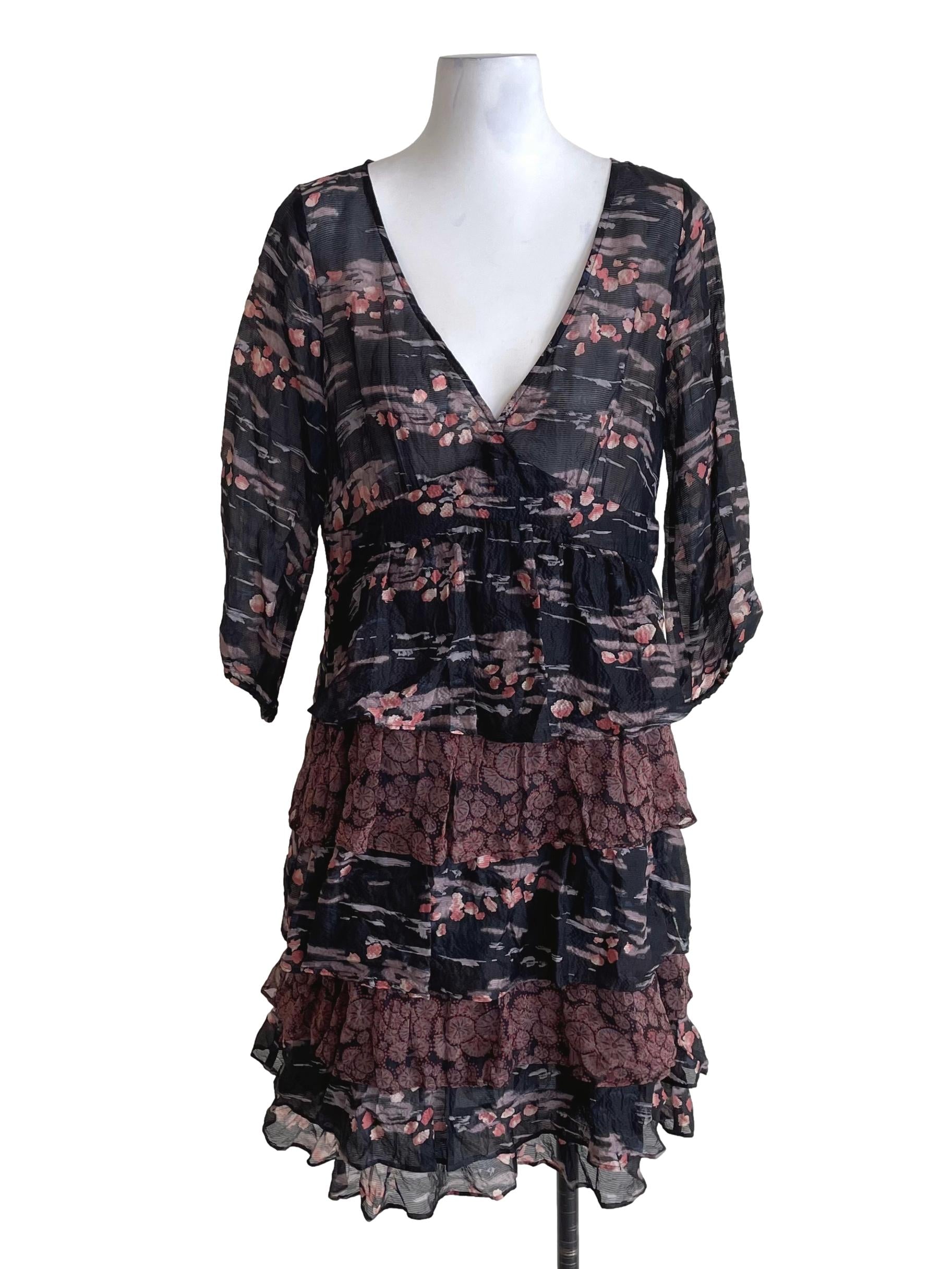 Black Painting Wendy Wrap Layer Dress