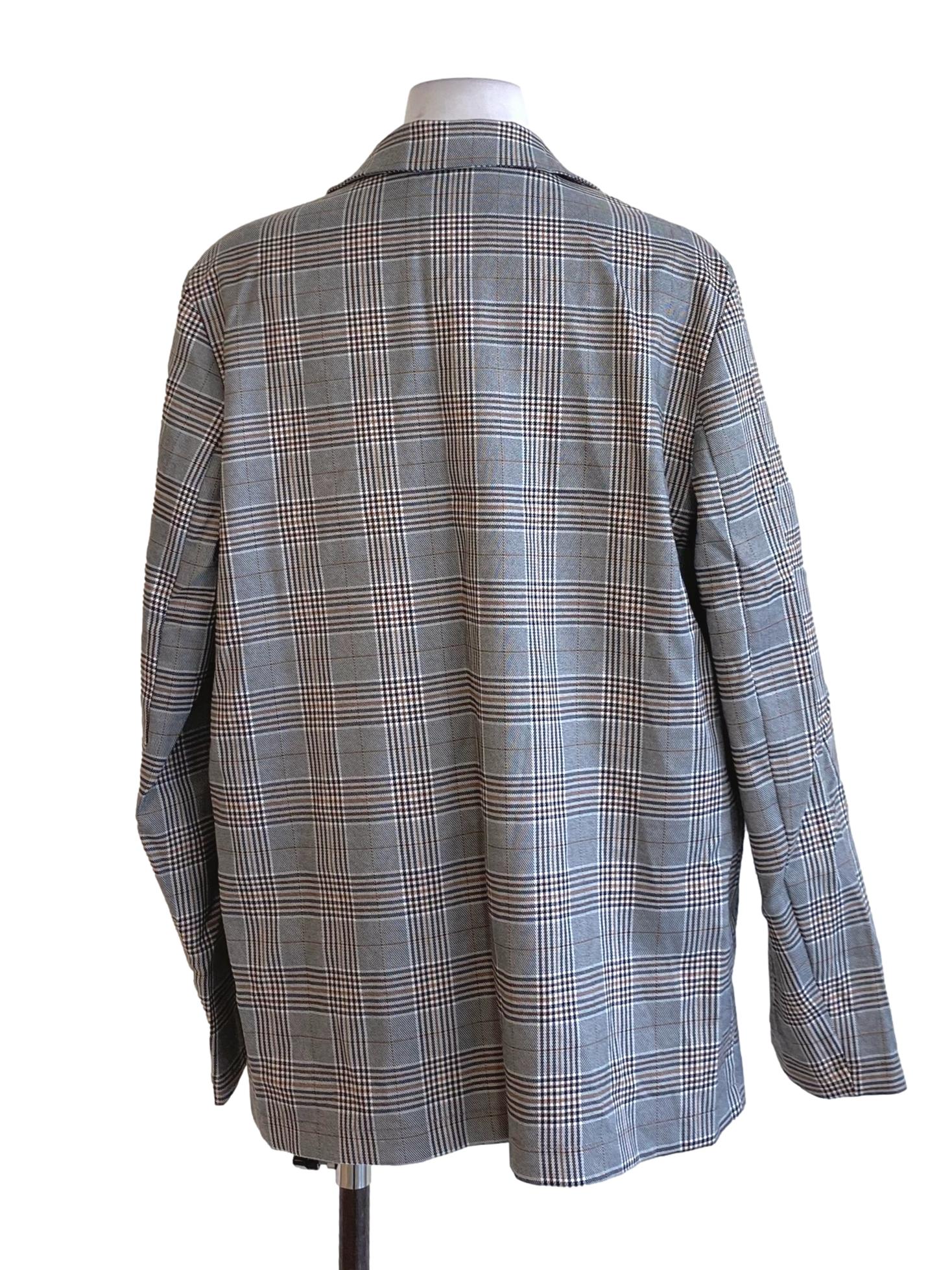 Anchor Grey Plaid Notched Collar Buttoned Down Blazer TTR