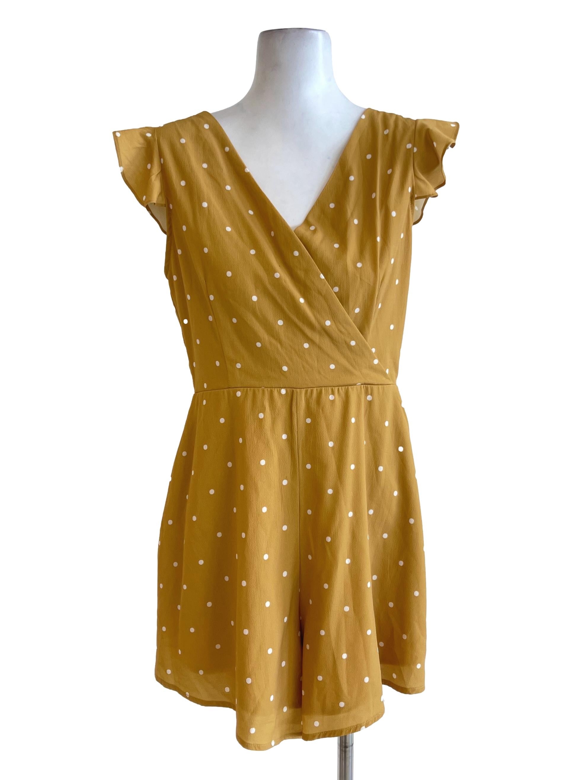 Yellow Mustard Polka Dot Wrap Rompers TTR