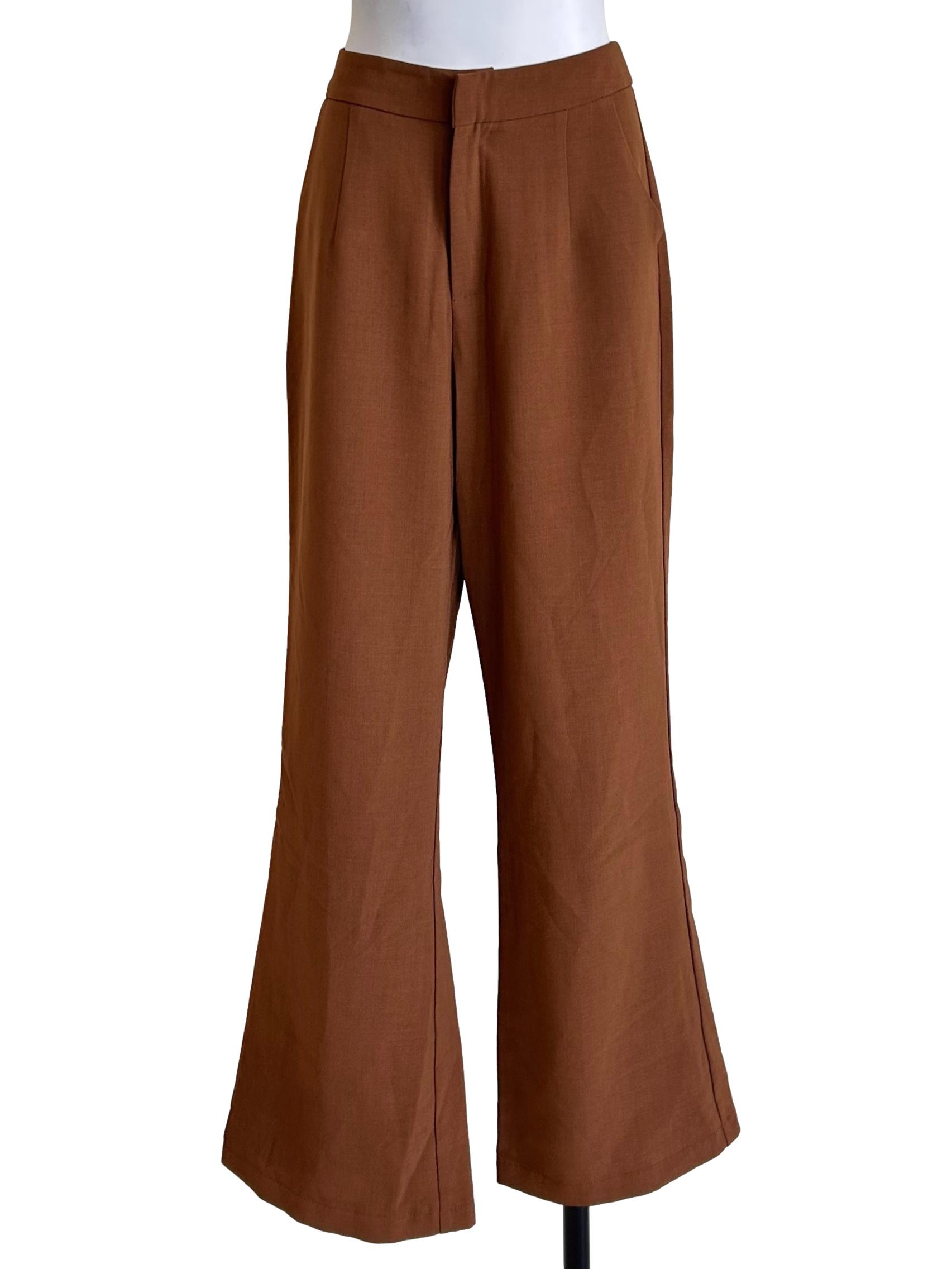 Terracotta Brown Flared Trousers