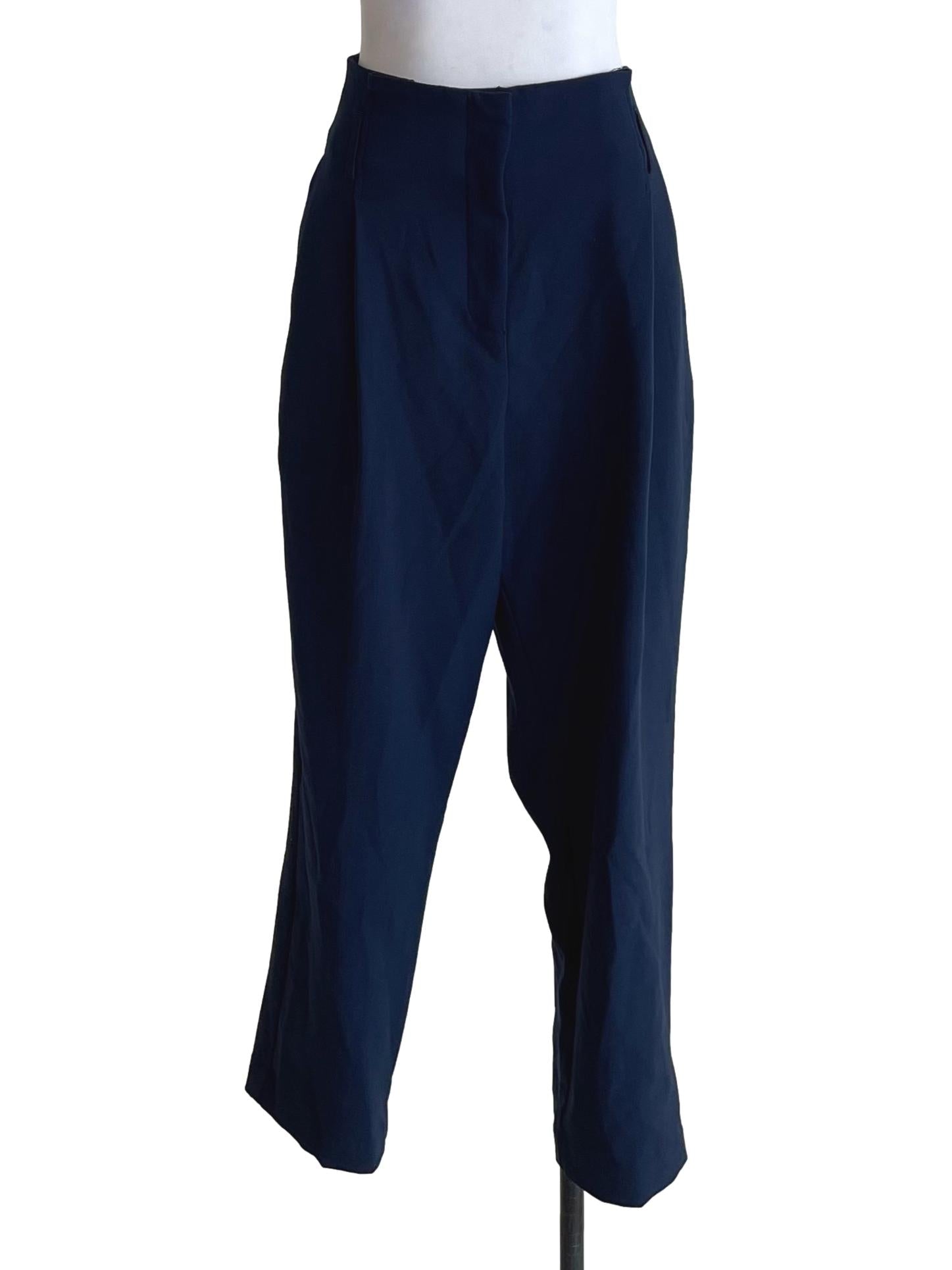 Navy Blue High Waist Baggy Pants