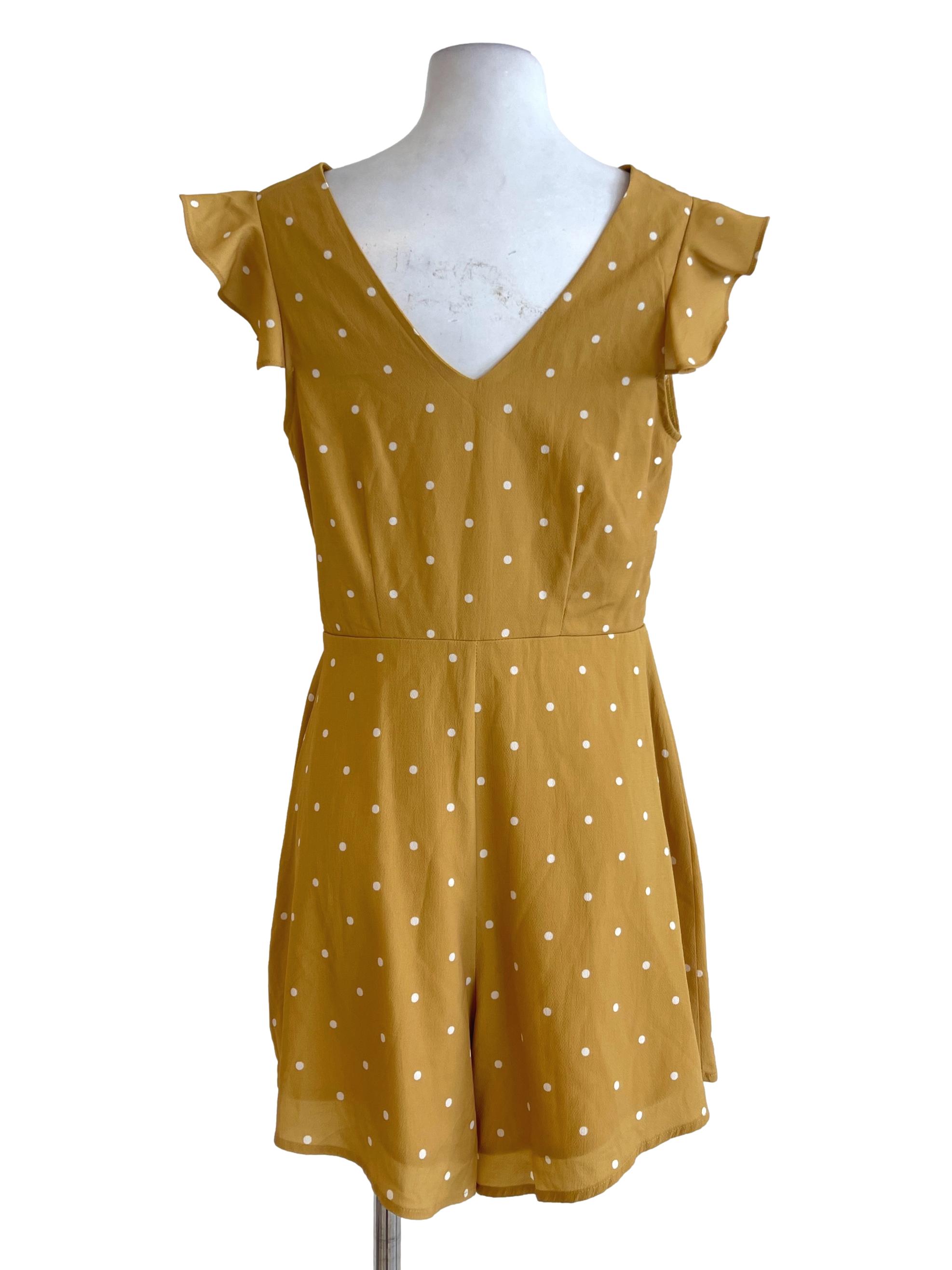 Yellow Mustard Polka Dot Wrap Rompers TTR